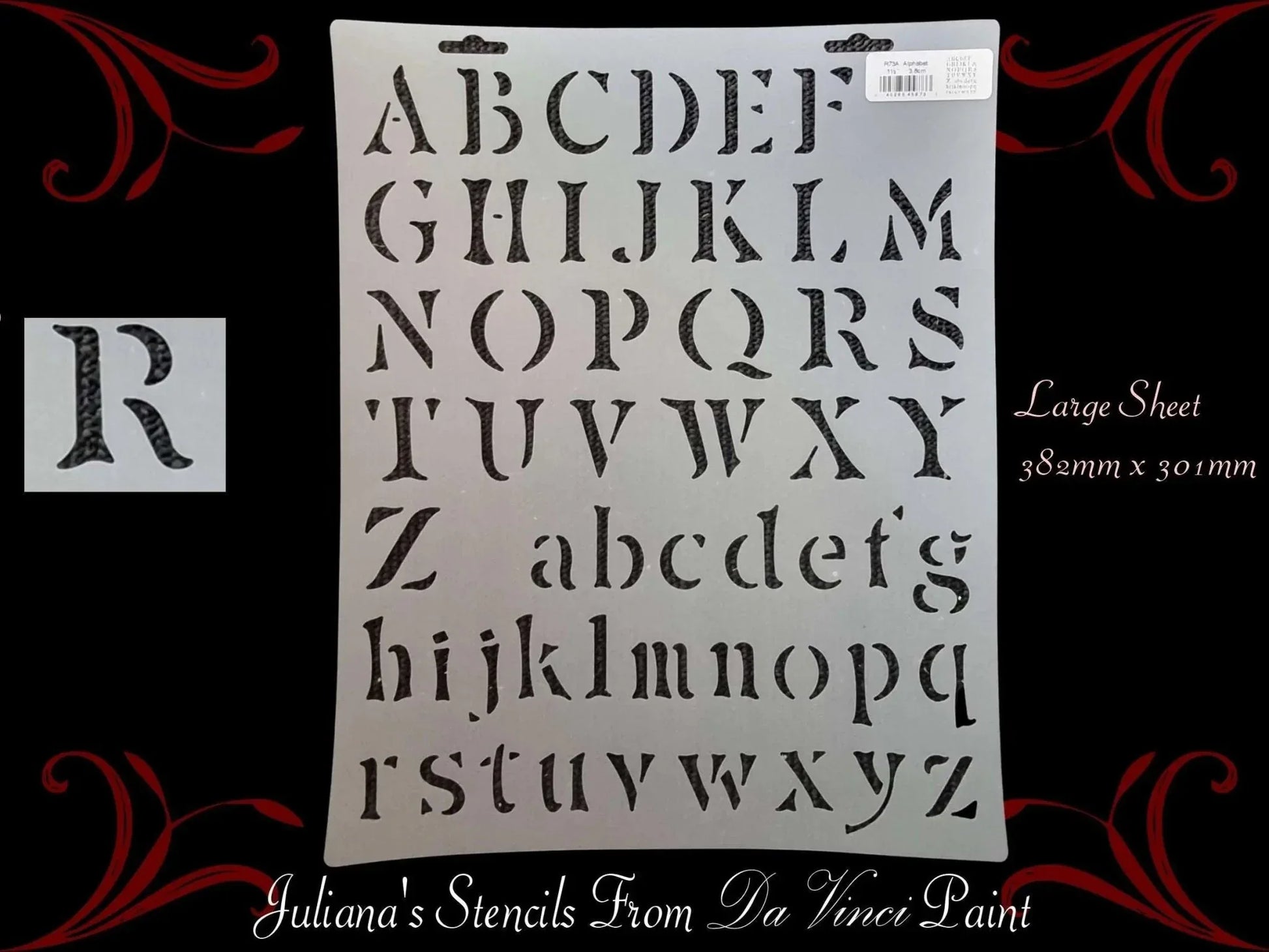 Alphabet letters stencil for walls and furniture.