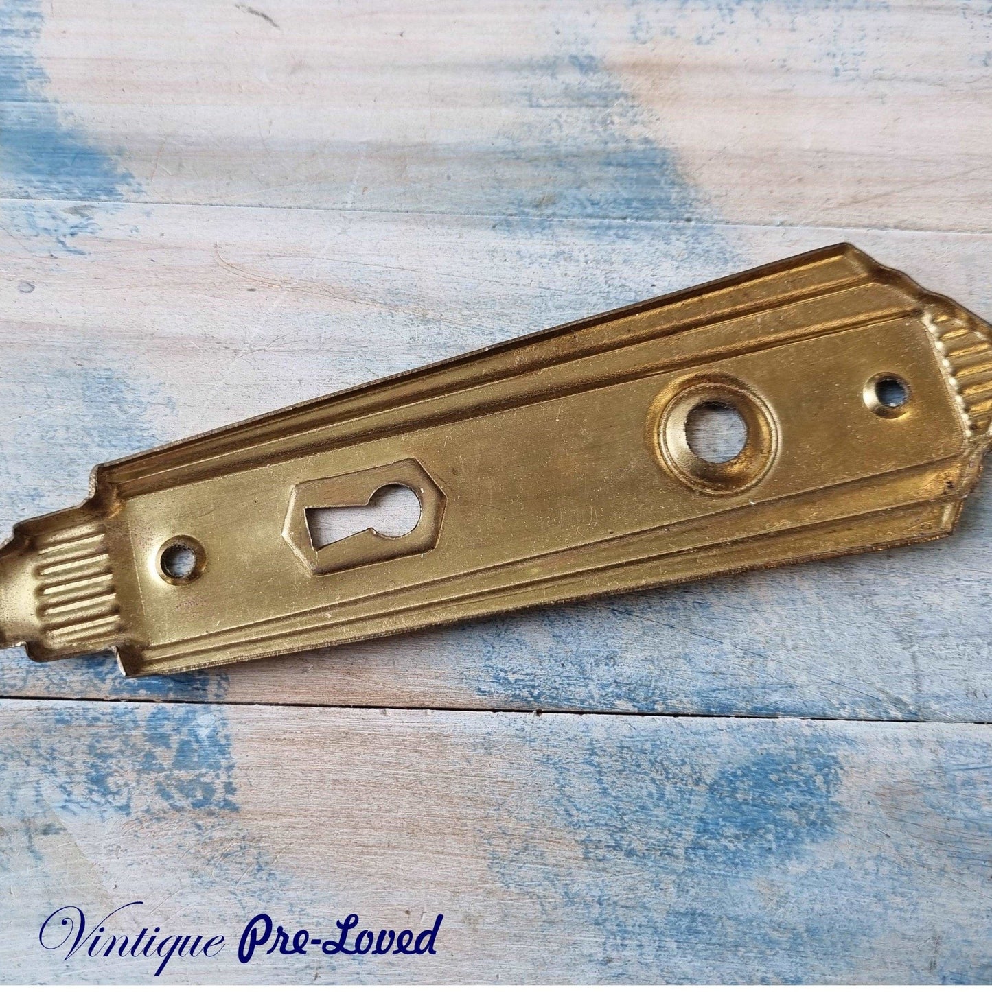 antique art Deco gold door handle Back plates-Vintique Concepts