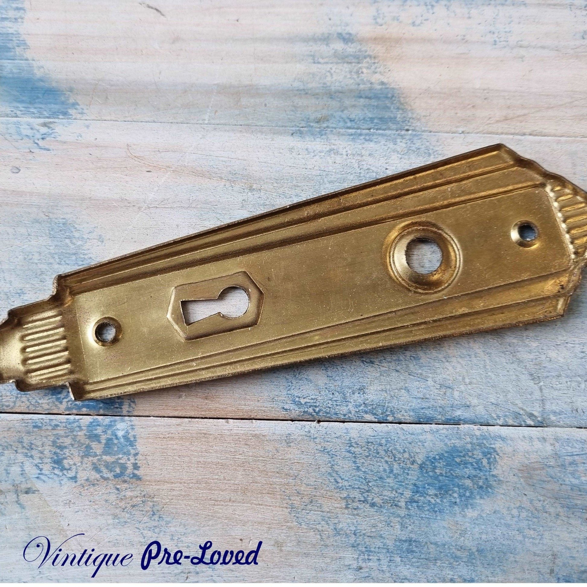antique art Deco gold door handle Back plates-Vintique Concepts