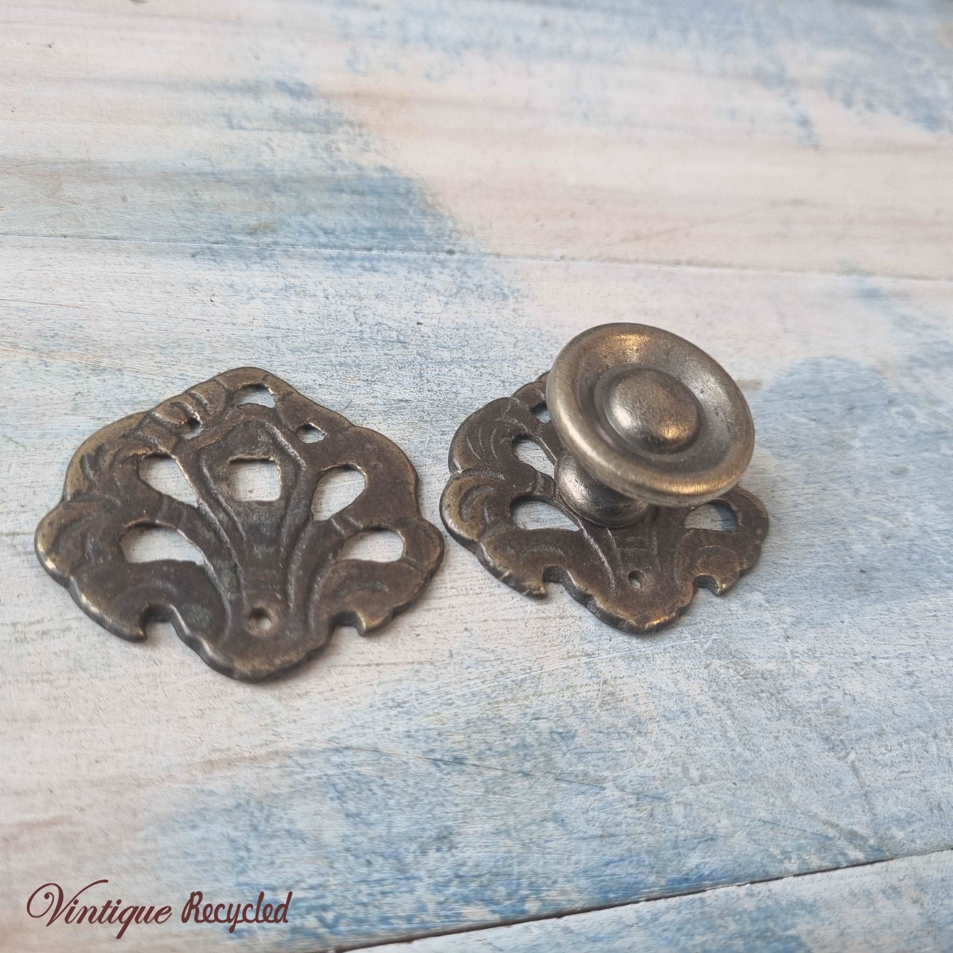 antique brass backing plates for Cabinet knobs (pair)-Vintique Concepts