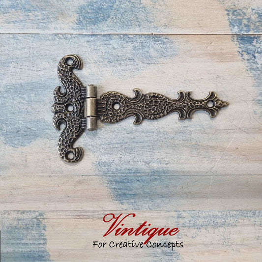 Antique Bronze Ornate (Fancy ) T-Hinge 114mm x 75mm-Vintique Concepts