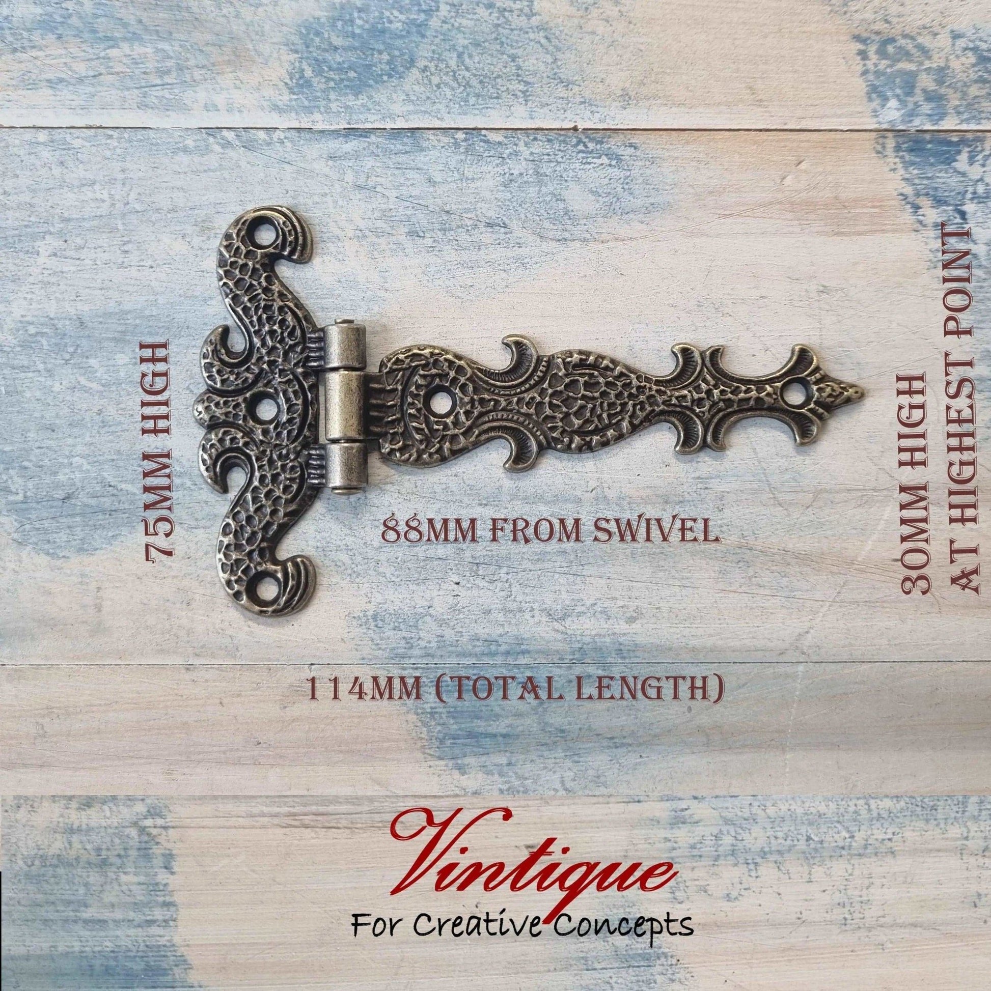 Antique Bronze Ornate (Fancy ) T-Hinge 114mm x 75mm-Vintique Concepts