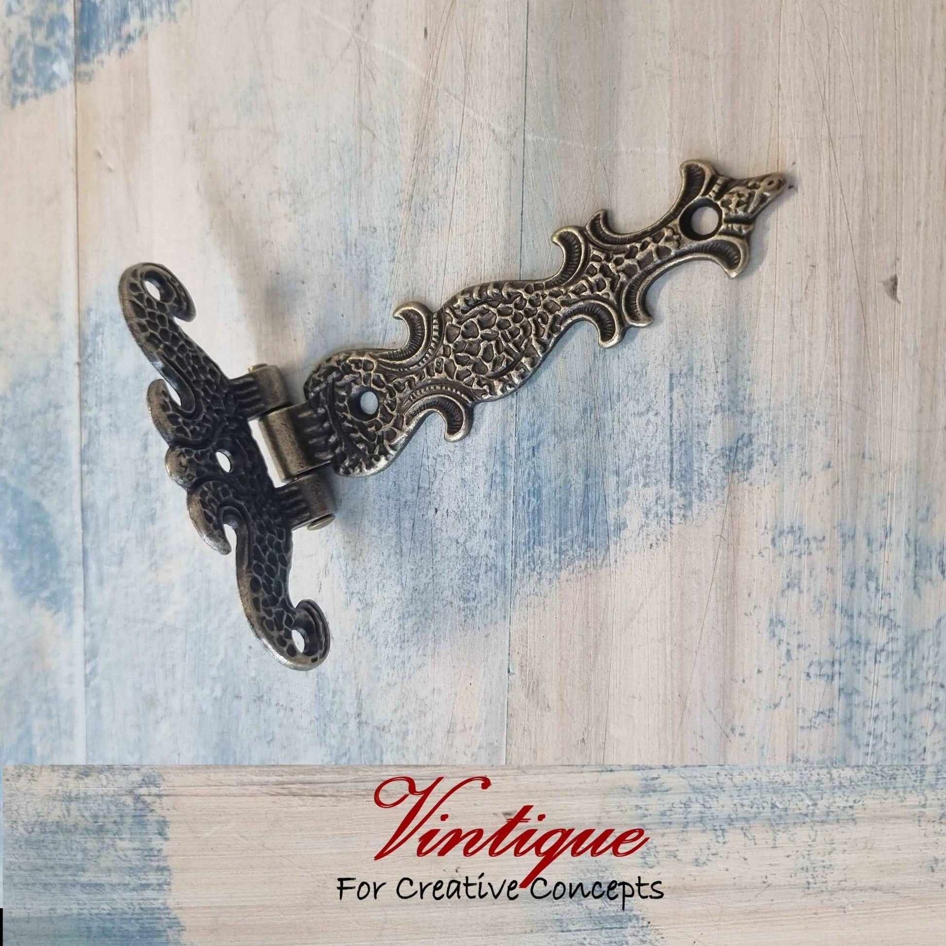 Antique Bronze Ornate (Fancy ) T-Hinge 114mm x 75mm-Vintique Concepts