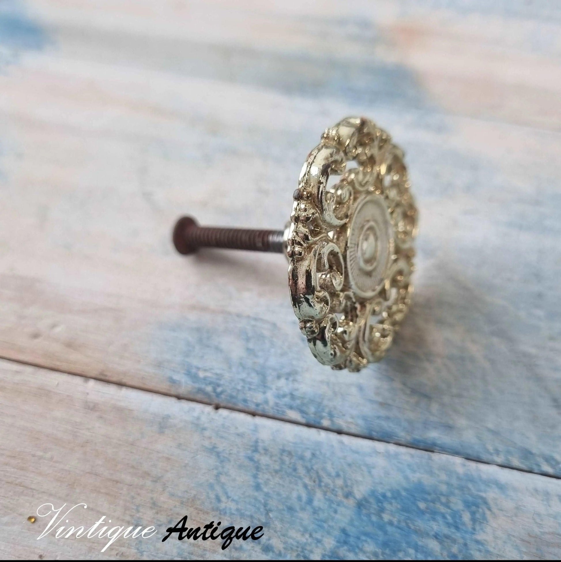 antique Gold furniture Knob 44mm Dia (Recycled hardware)-Vintique Concepts