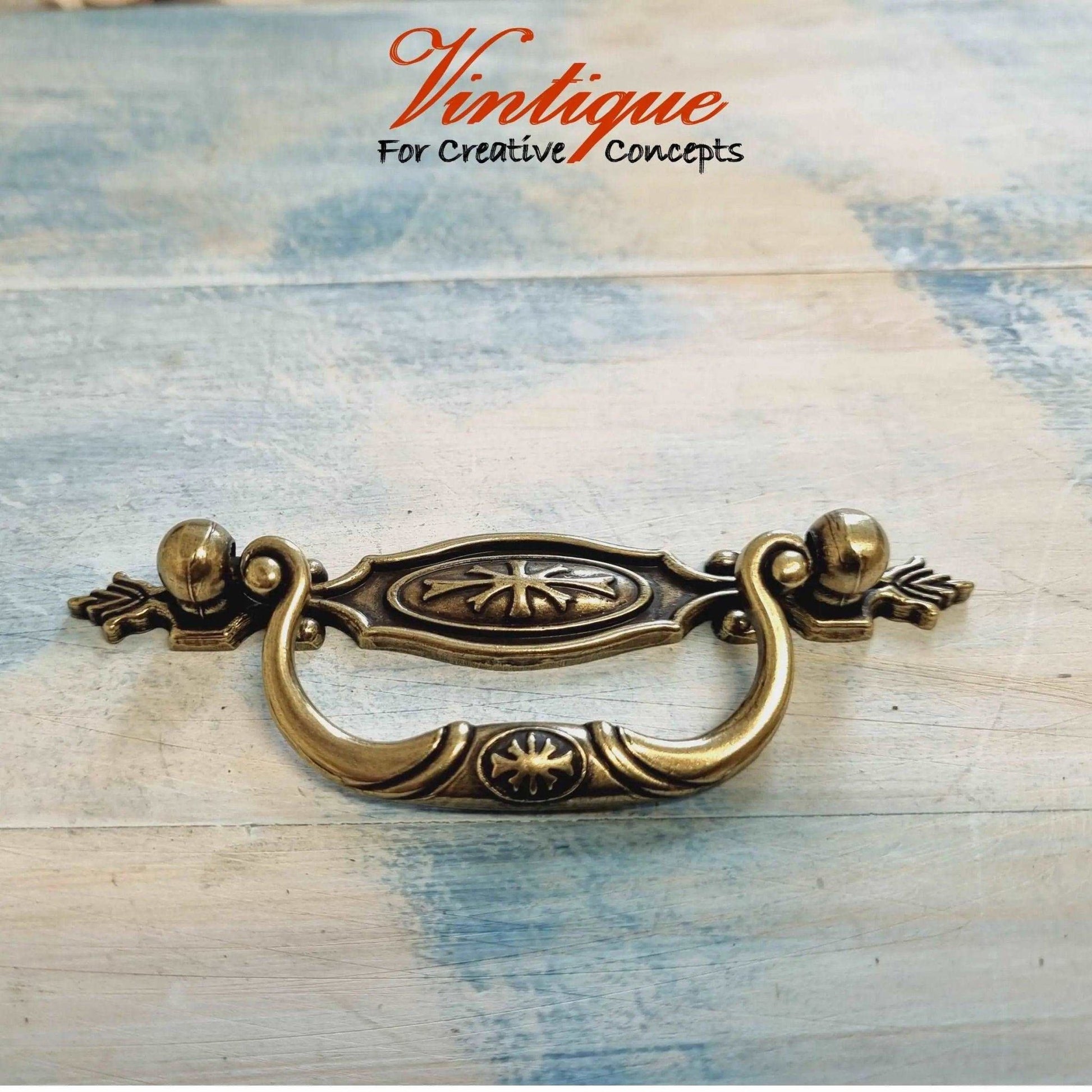 Antique gold ornate Swing furniture handle 115mm long-Vintique Concepts