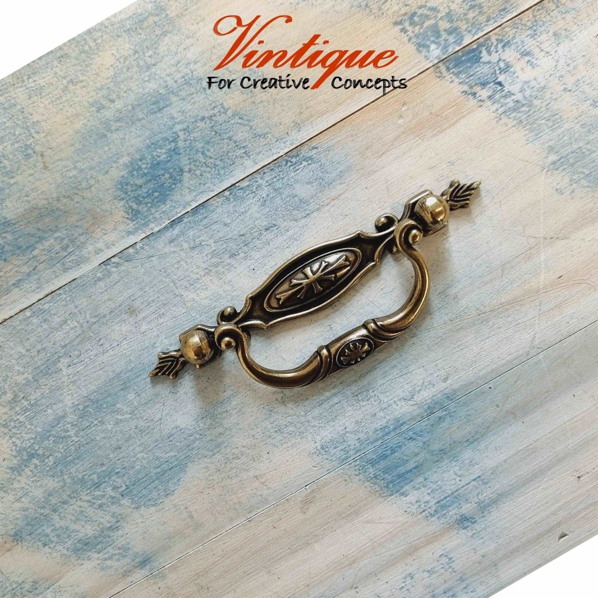 Antique gold ornate Swing furniture handle 115mm long-Vintique Concepts