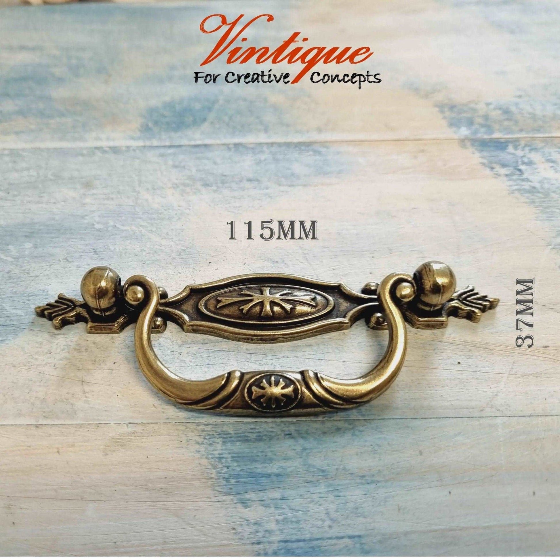 Antique gold ornate Swing furniture handle 115mm long-Vintique Concepts