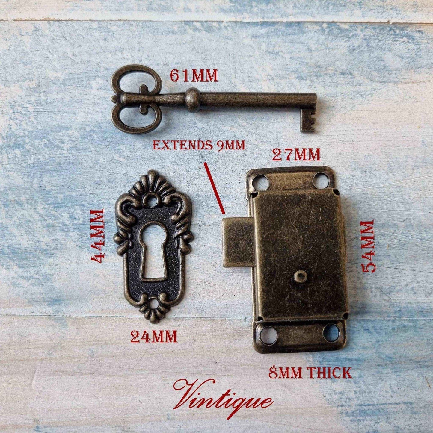 Antique Bronze Latch Lock Set with Key and Escutcheon (Copy)