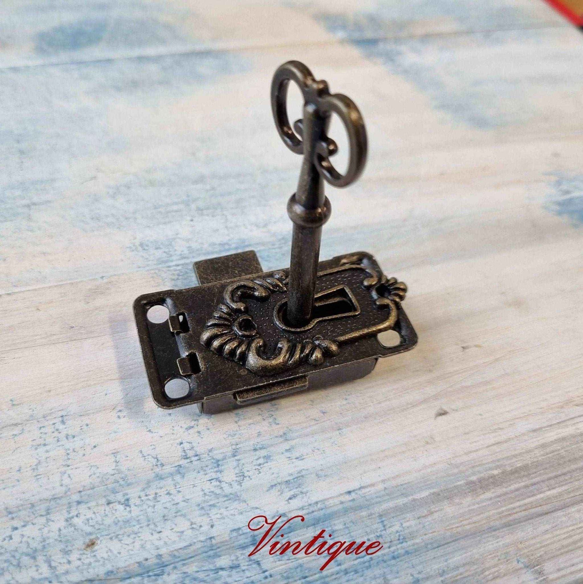 Antique Bronze Latch Lock Set with Key and Escutcheon (Copy)
