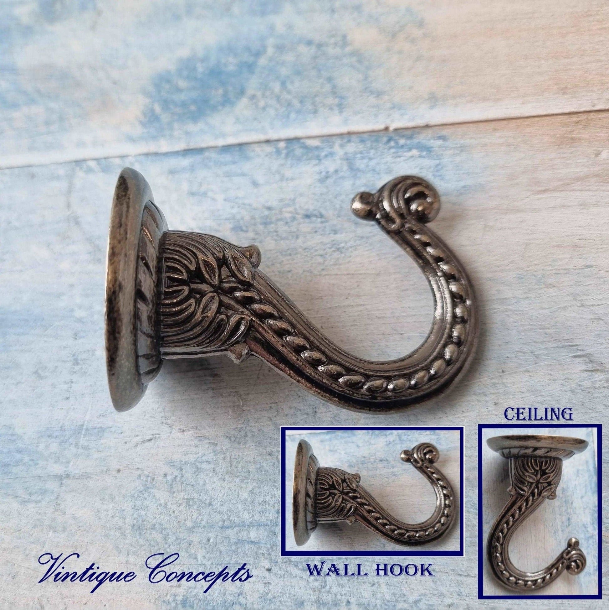Antique Look Ornate Wall & Ceiling Hook 56mm long-Vintique Concepts