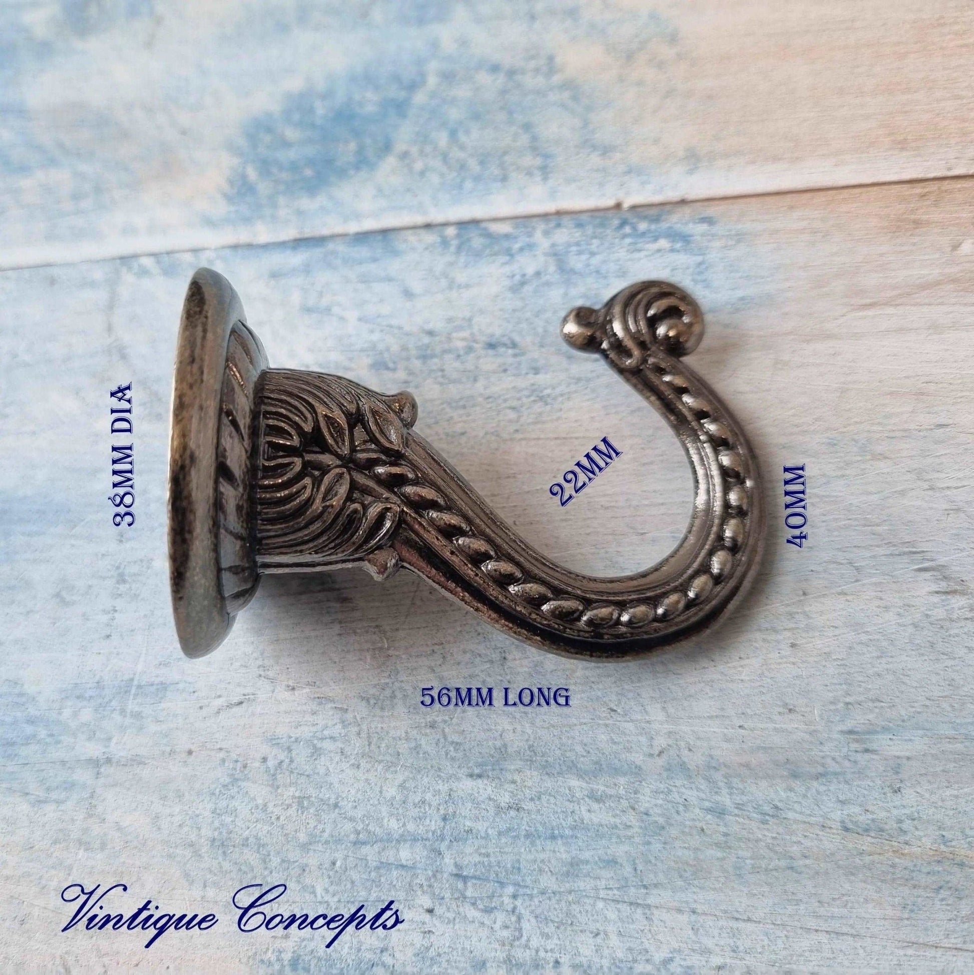 Antique Look Ornate Wall & Ceiling Hook 56mm long-Vintique Concepts