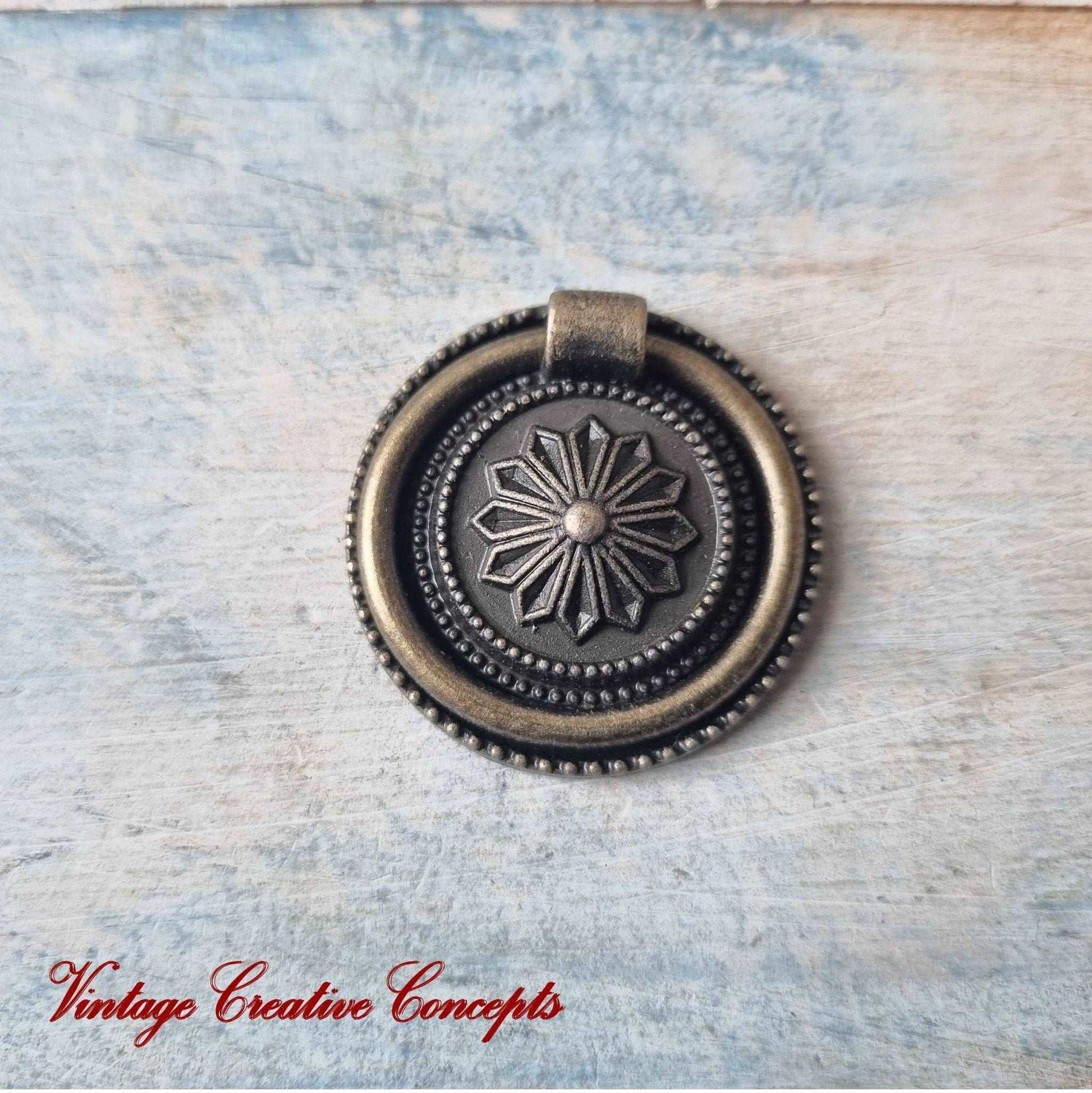 Antique Round Dresser Ring Pull Bronze 30mm dia-Vintique Concepts