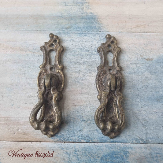 antique solid brass Drawer Drop hand;le with keyhole (pair)-Vintique Concepts