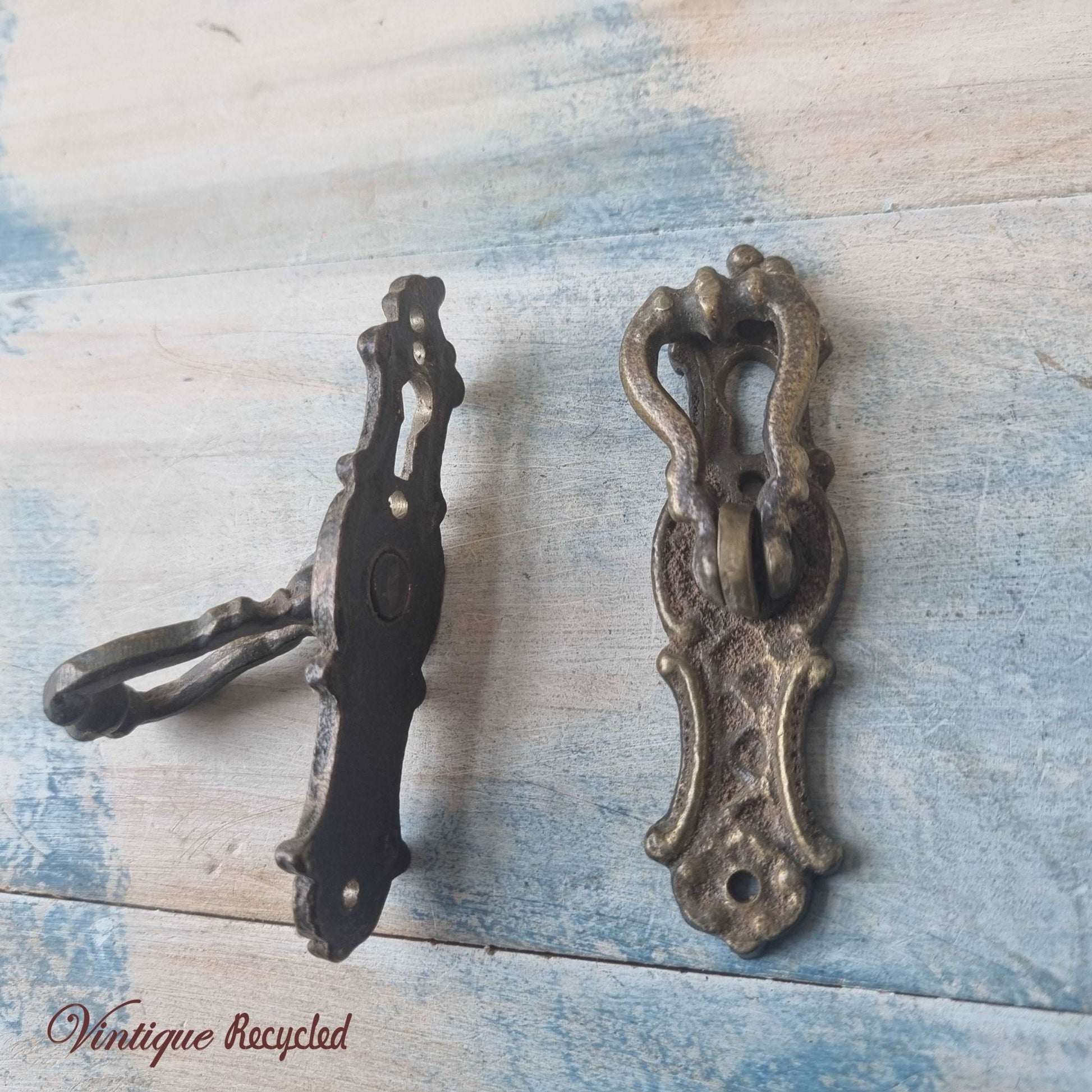 antique solid brass Drawer Drop hand;le with keyhole (pair)-Vintique Concepts