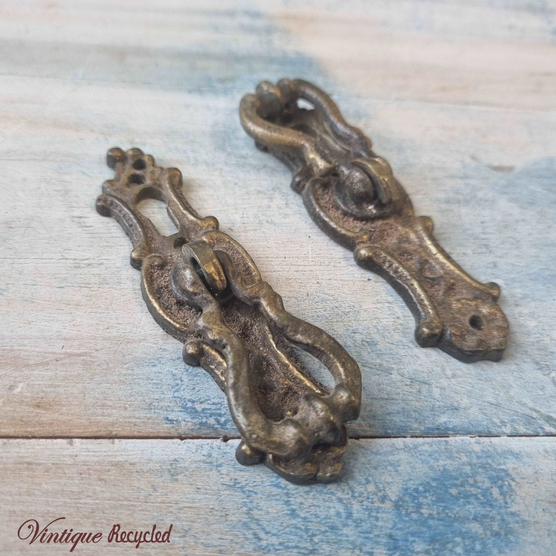 antique solid brass Drawer Drop hand;le with keyhole (pair)-Vintique Concepts