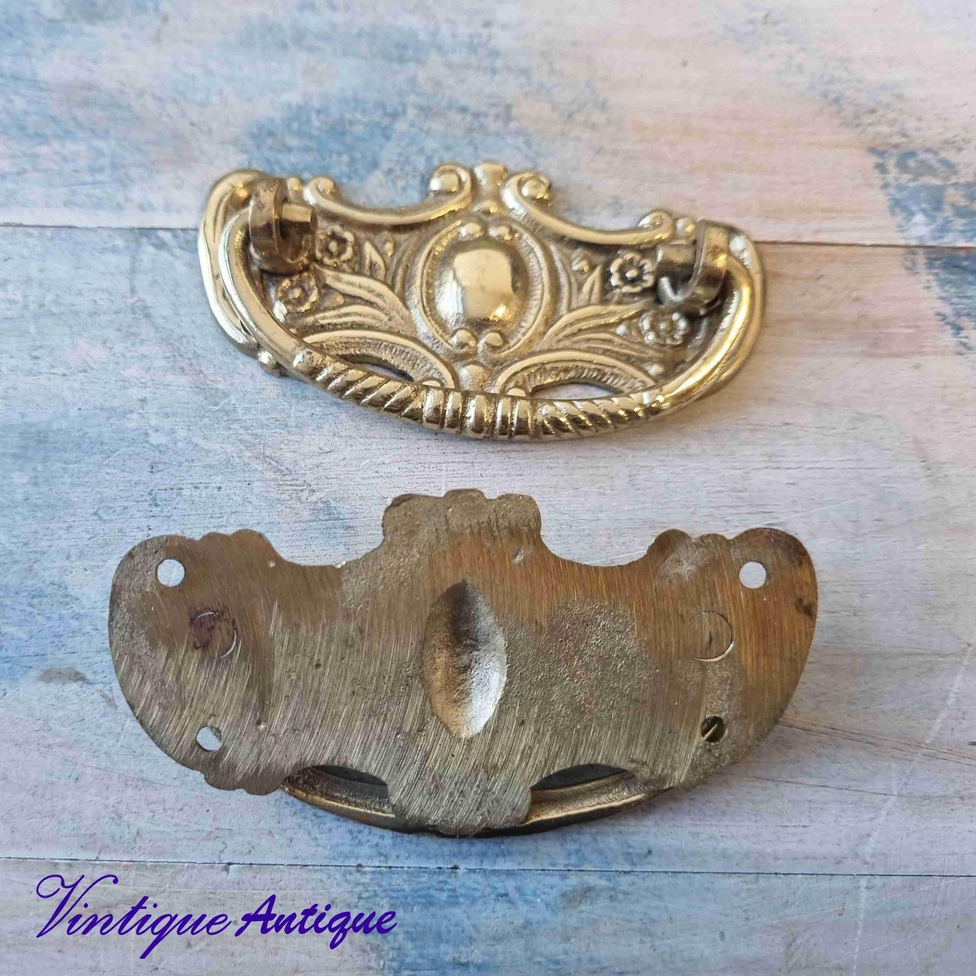 antique solid brass Drawer swing handles (pair)86mm long-Vintique Concepts