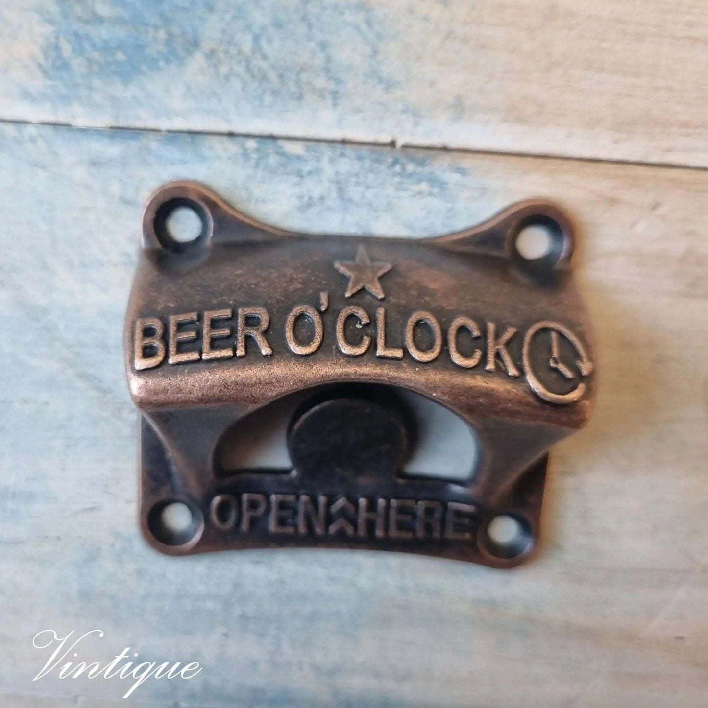 Beer o'clock Red Bronze Wall Mounted Bottle opener - Vintique Concepts