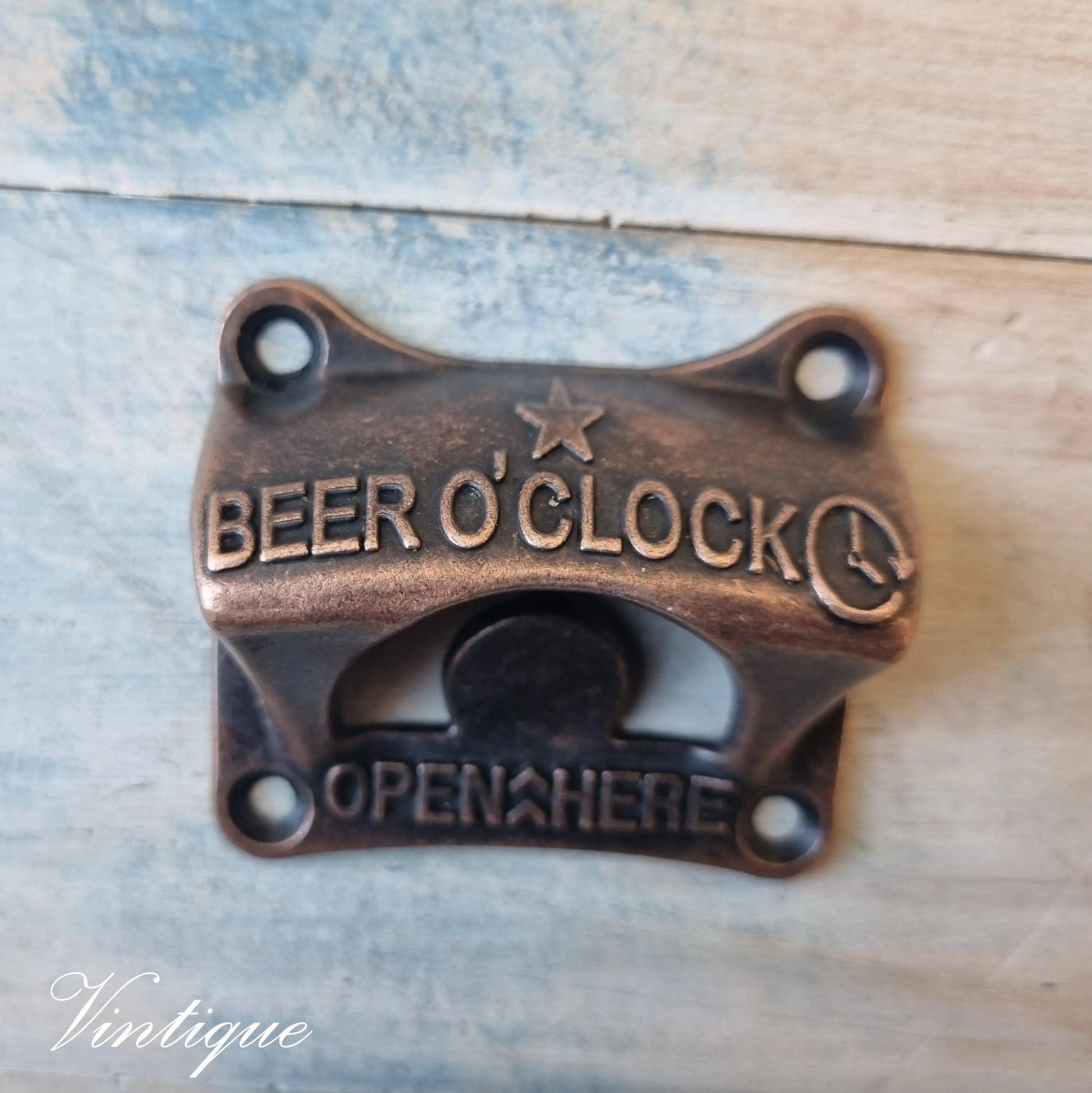 Beer o'clock  Red Bronze Wall Mounted Bottle opener -STOCK ARRIVING SOON-Vintique Concepts