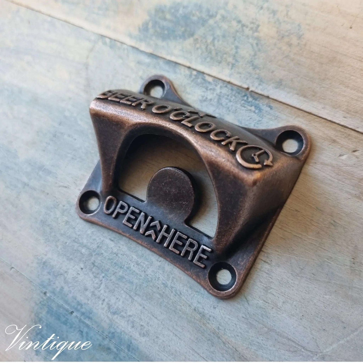 Beer o'clock Red Bronze Wall Mounted Bottle opener - Vintique Concepts