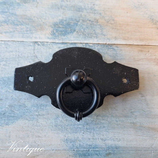 Black Barn Ring Pull with Rustic Backplate for cabinets & drawers-Vintique Concepts