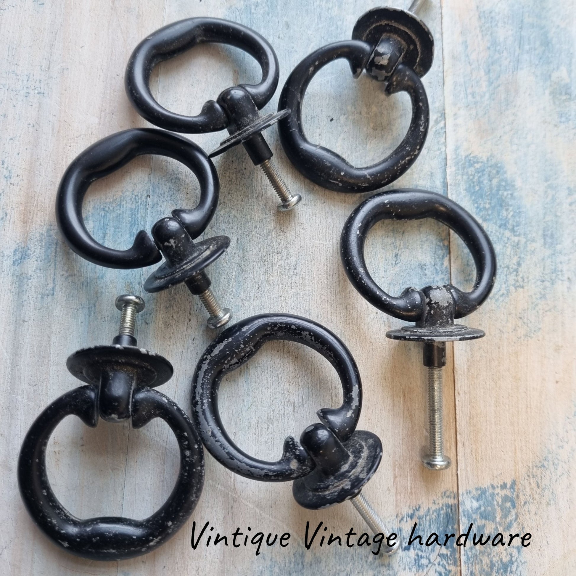 Black drawer rings 45mm dia (set of 6) Used-Vintique Concepts