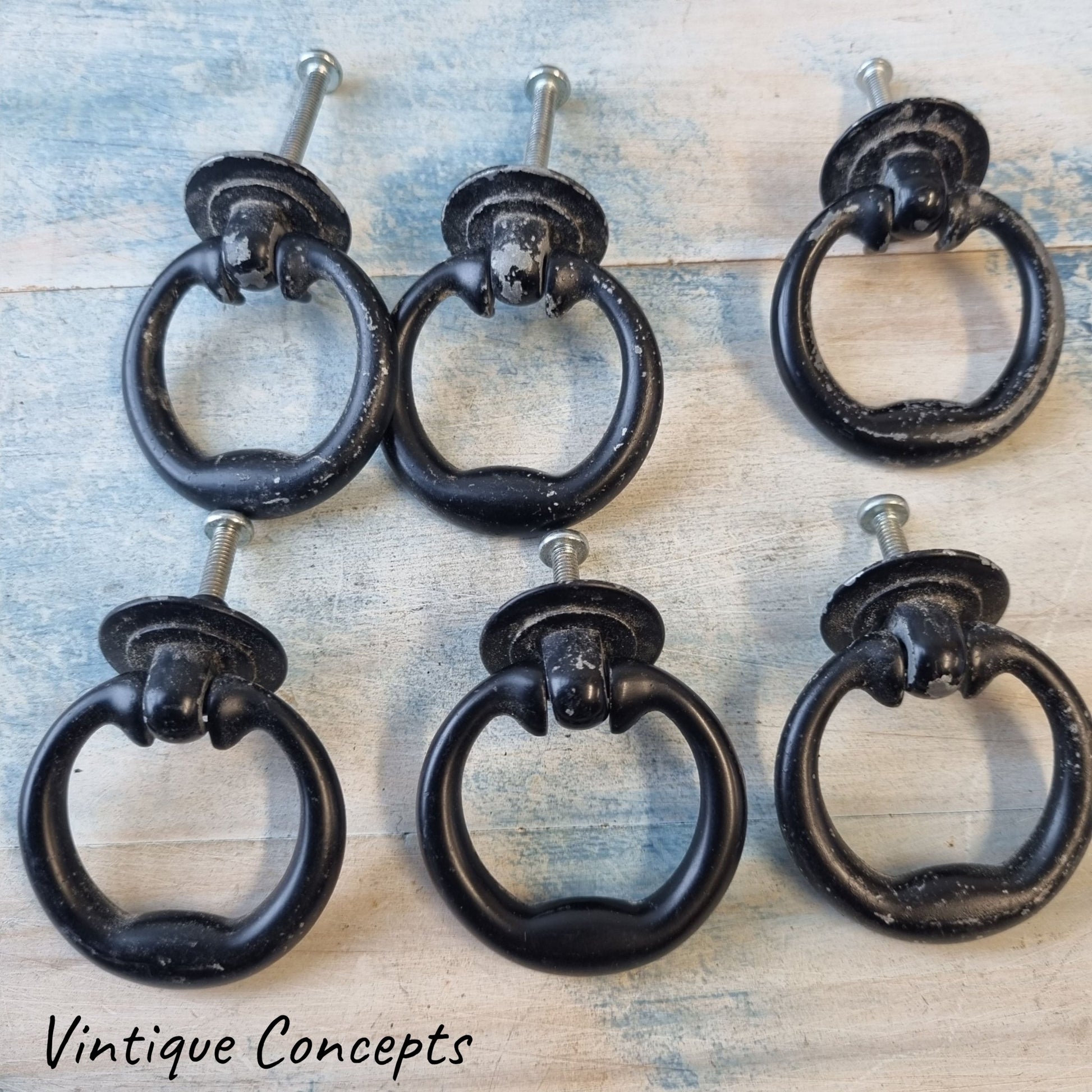 Black drawer rings 45mm dia (set of 6) Used-Vintique Concepts