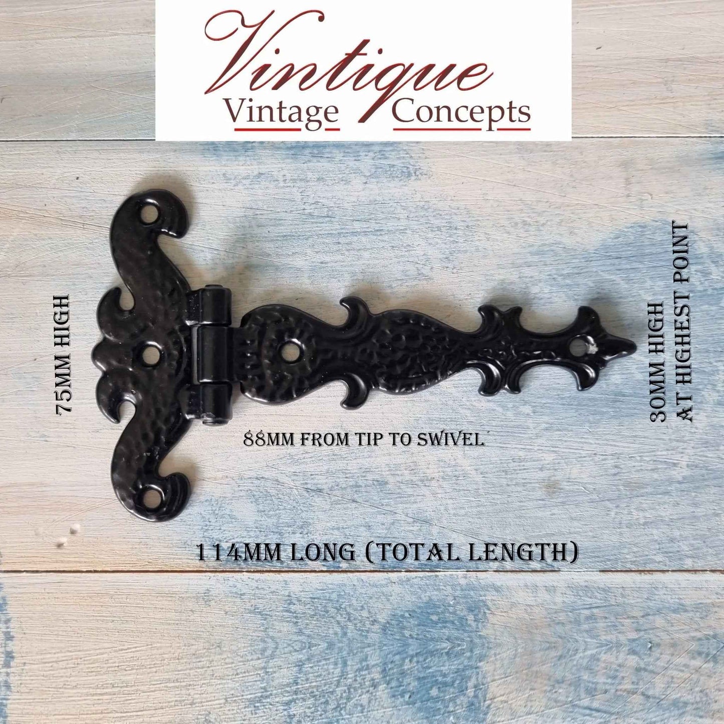 Black Ornate (Fancy ) T-Hinge 114mm x 75mm