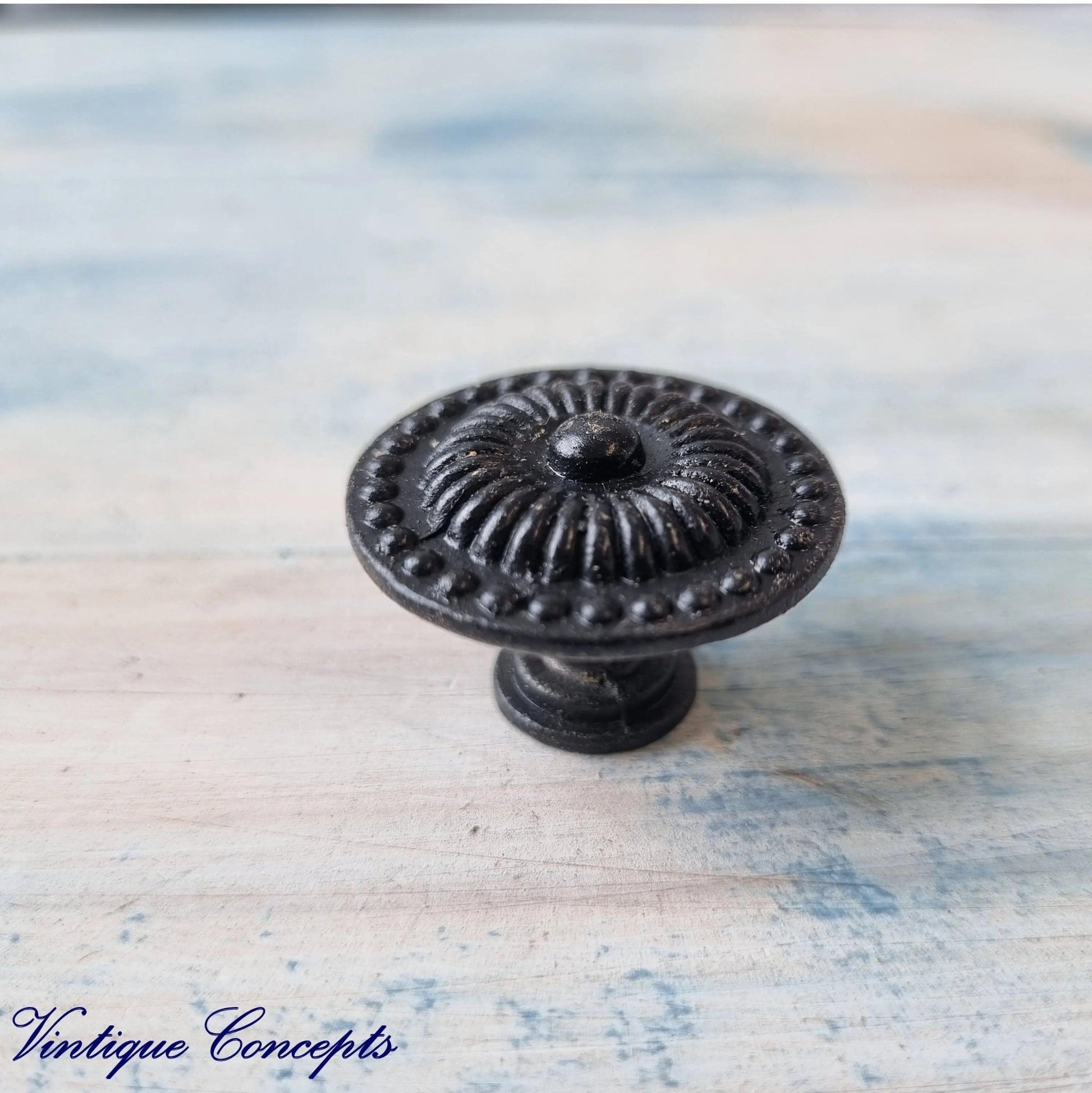 BLACK Ribbed Vintage Bronze Furniture Knob 30mm diameter-Vintique Concepts