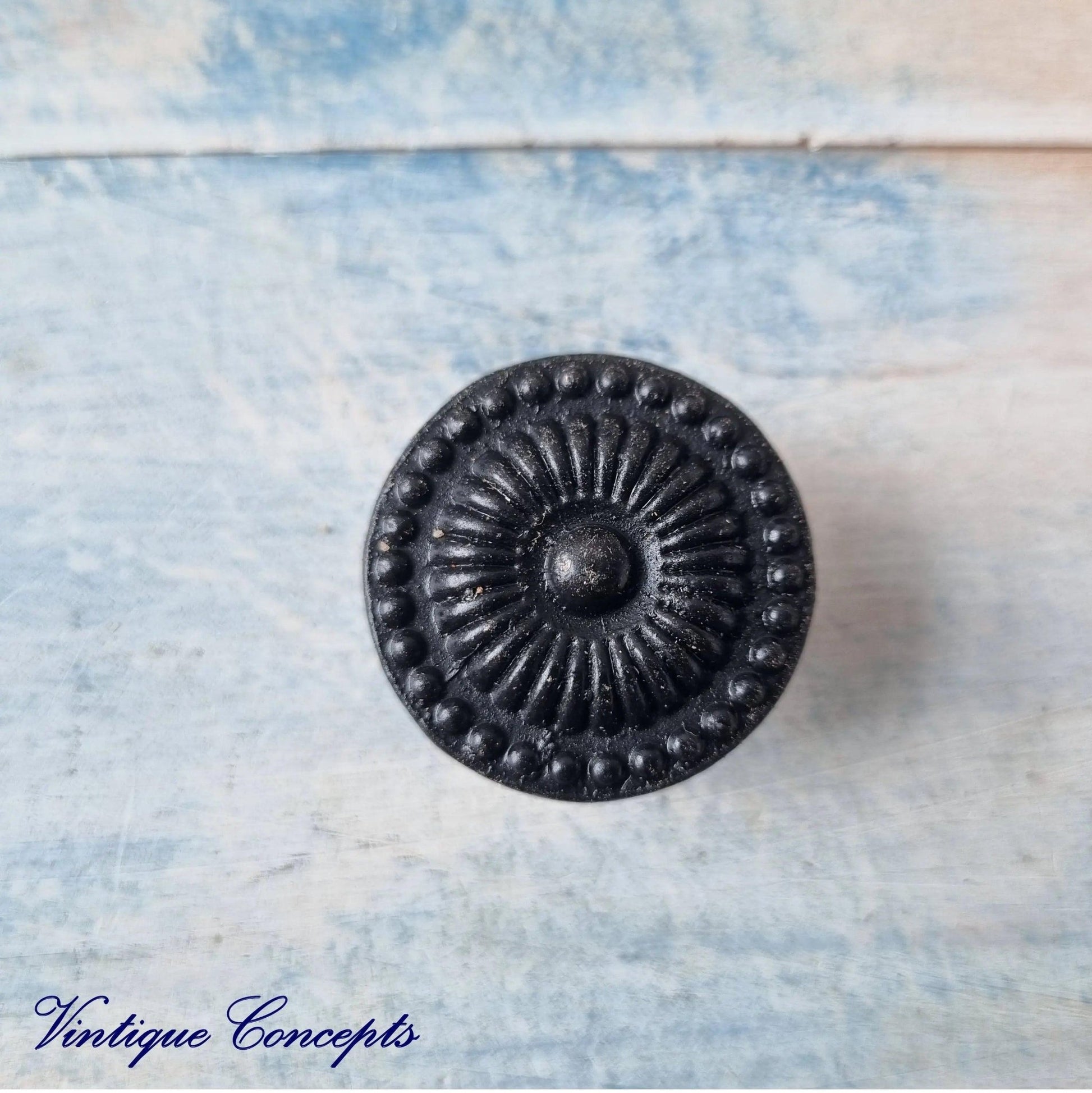 BLACK Ribbed Vintage Bronze Furniture Knob 30mm diameter-Vintique Concepts