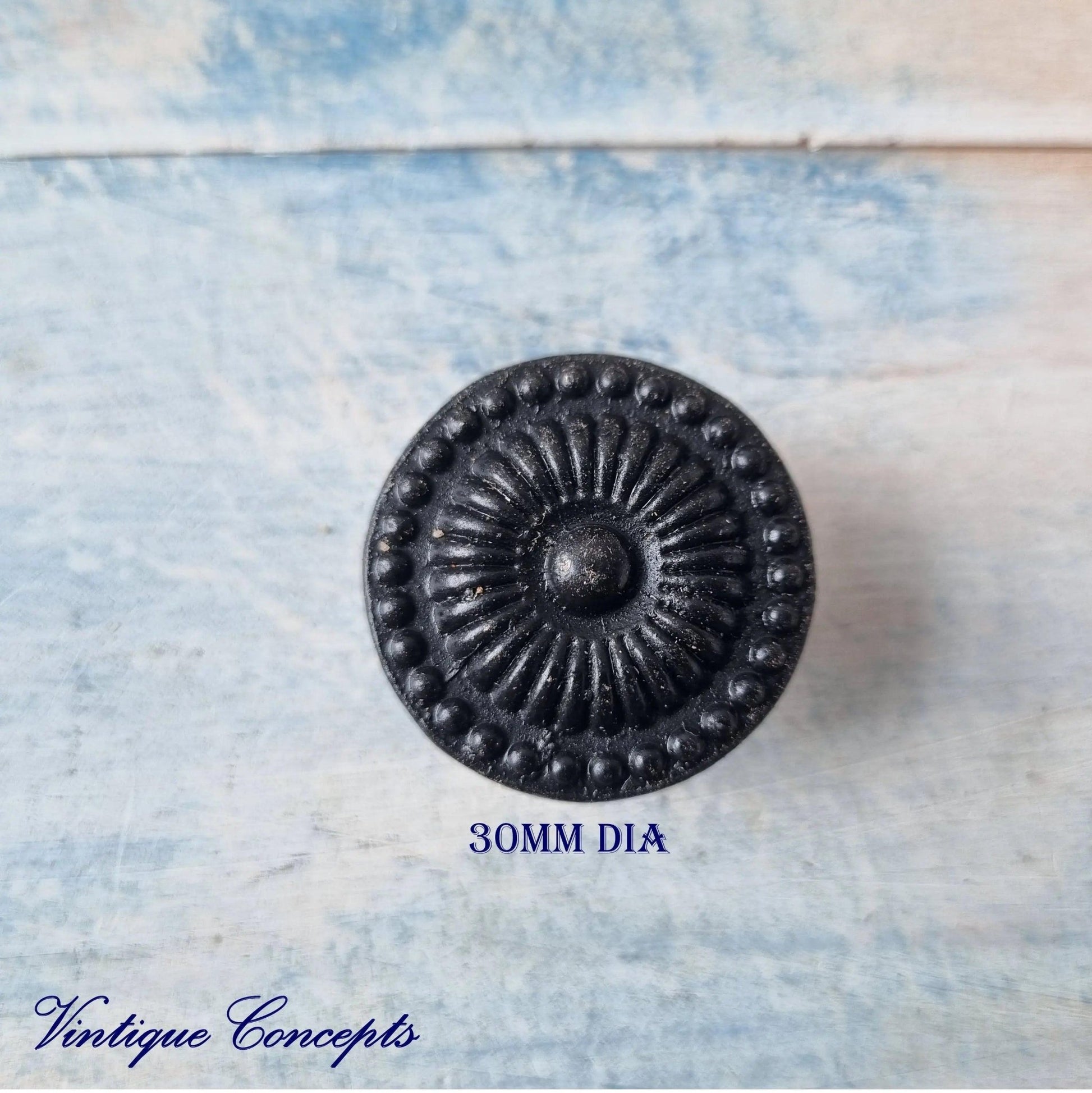 BLACK Ribbed Vintage Bronze Furniture Knob 30mm diameter-Vintique Concepts