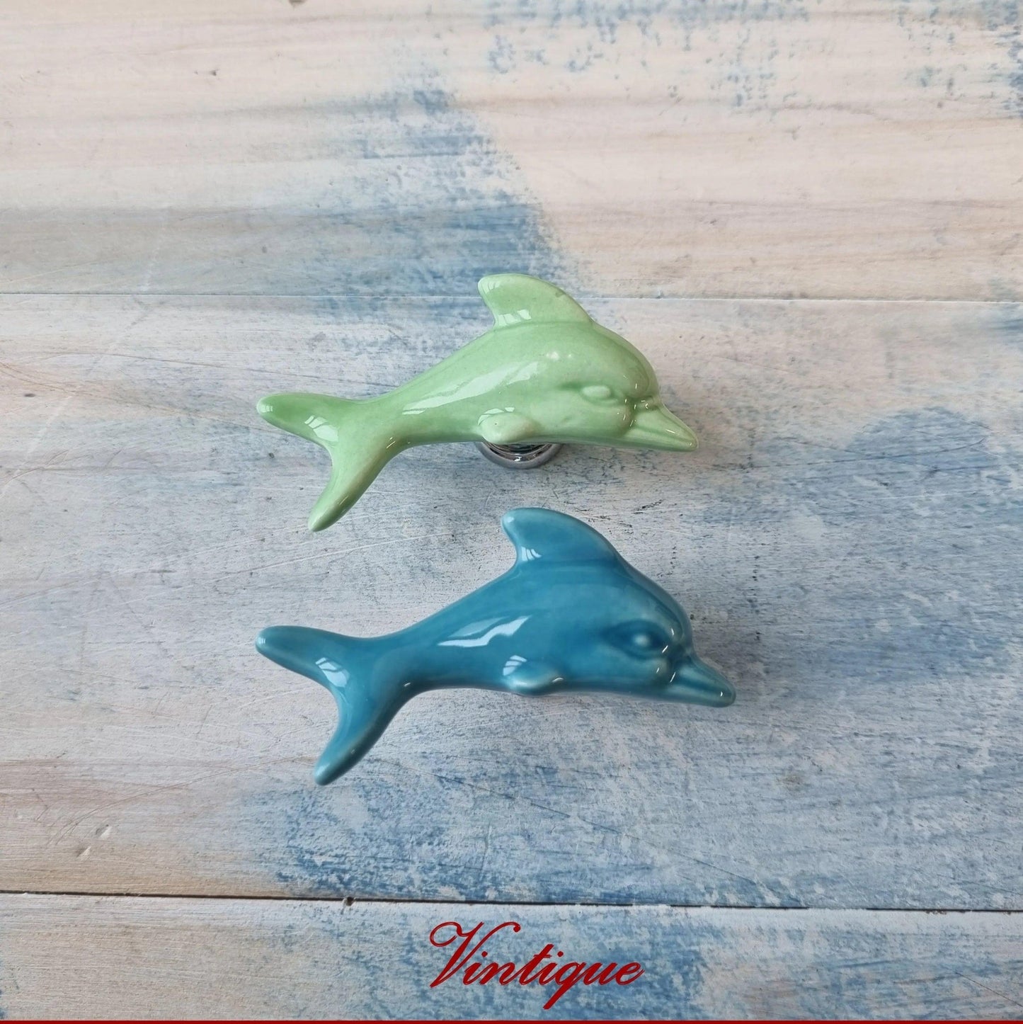 BLUE DOLPHIN Ceramic Cabinet Drawer Knob 61 x 28mm-Vintique Concepts