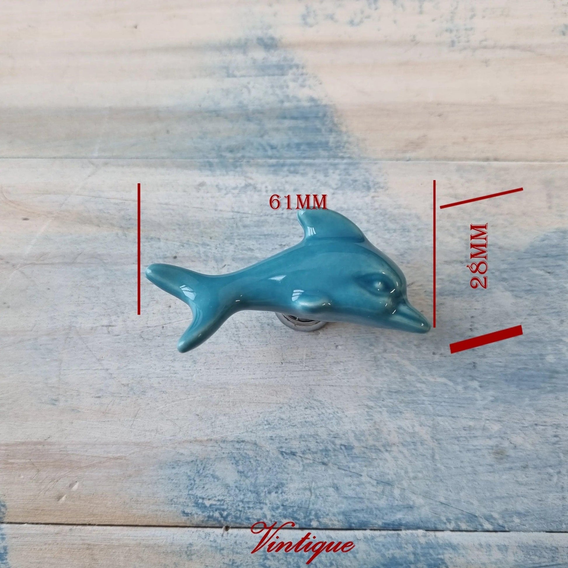 BLUE DOLPHIN Ceramic Cabinet Drawer Knob 61 x 28mm-Vintique Concepts