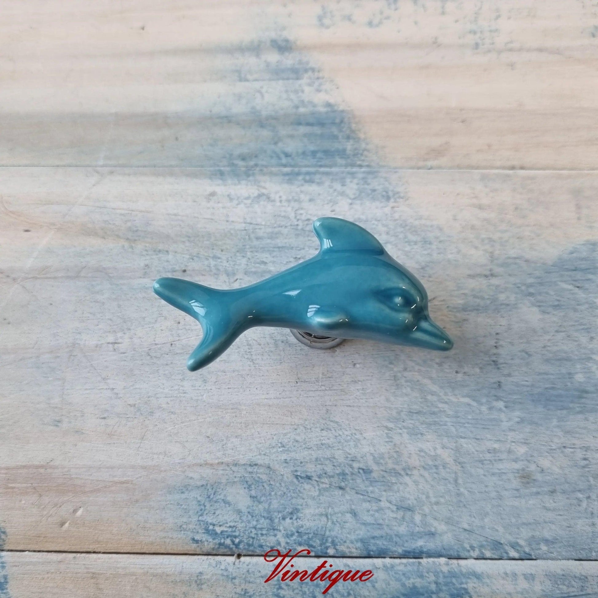 BLUE DOLPHIN Ceramic Cabinet Drawer Knob 61 x 28mm-Vintique Concepts