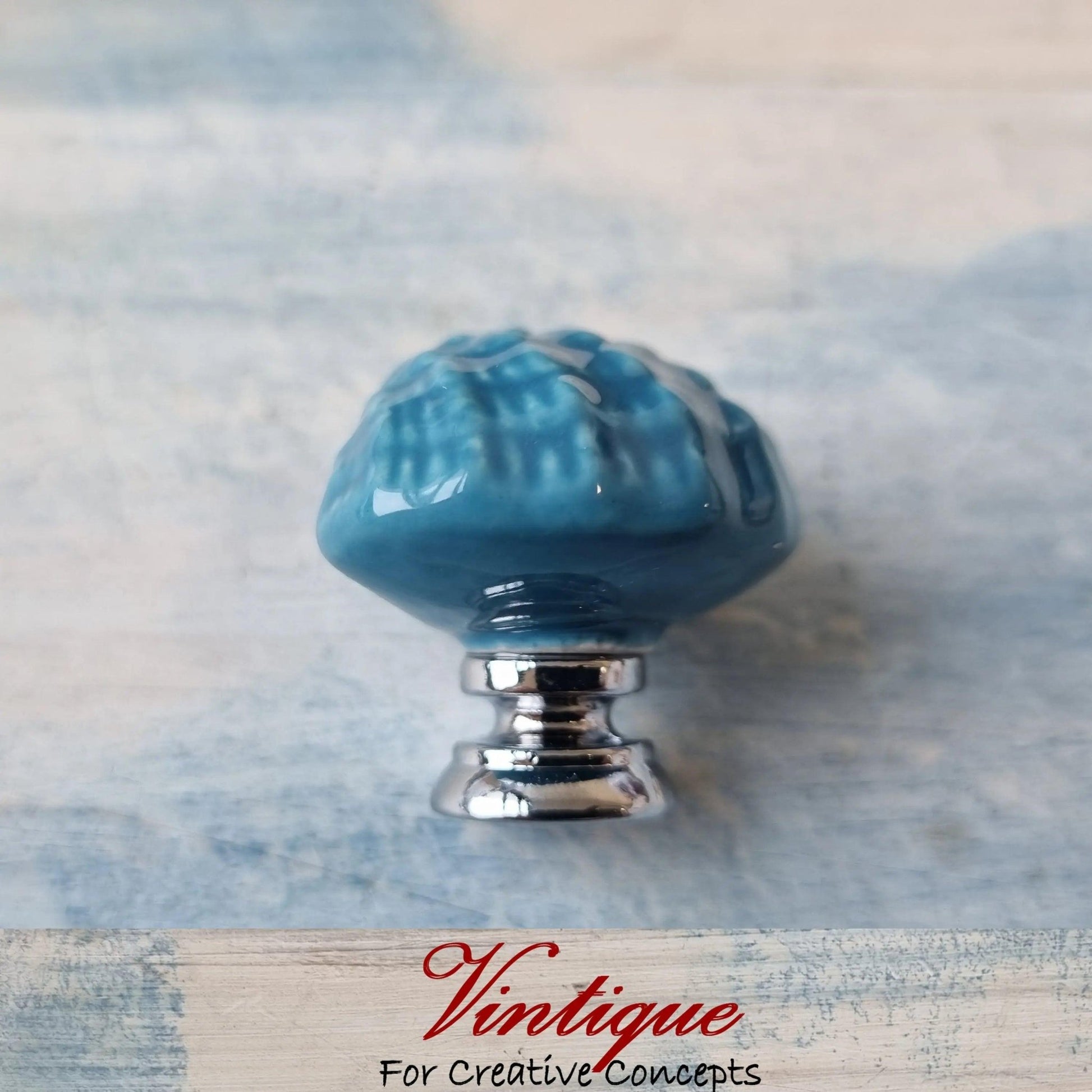 BLUE SCALLOP SHELL Ceramic Cabinet Drawer Knob 35mm x 33mm-Vintique Concepts