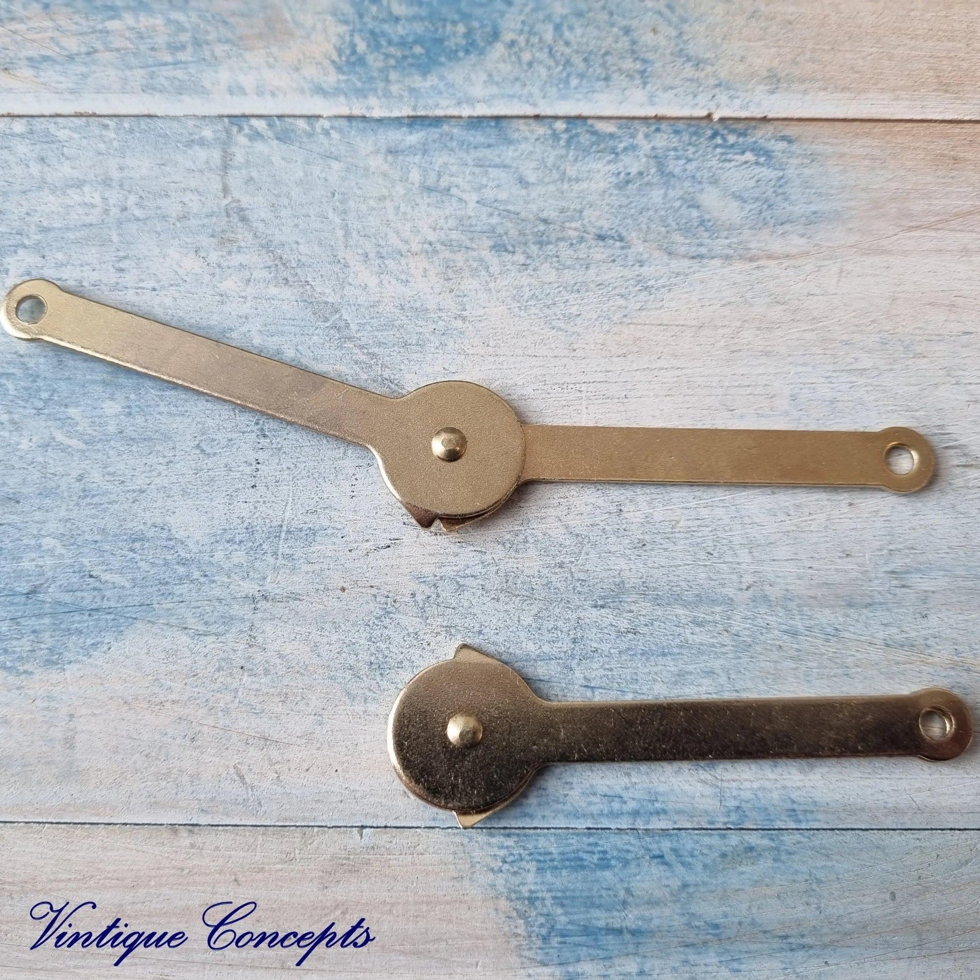 Brass Jewelery Box Support hinge 68mm arm (PAIR)-Vintique Concepts