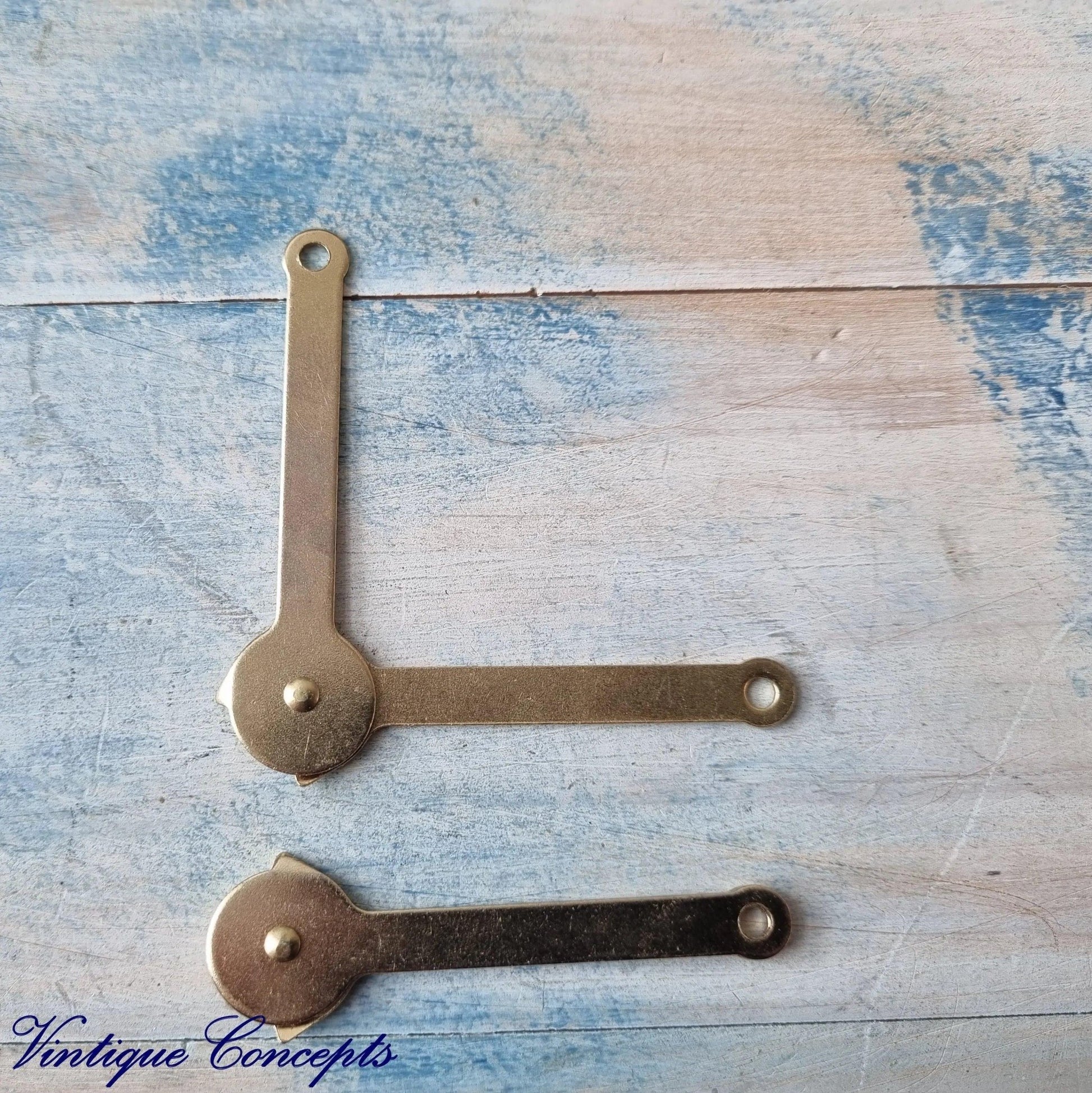 Brass Jewelery Box Support hinge 68mm arm (PAIR)-Vintique Concepts