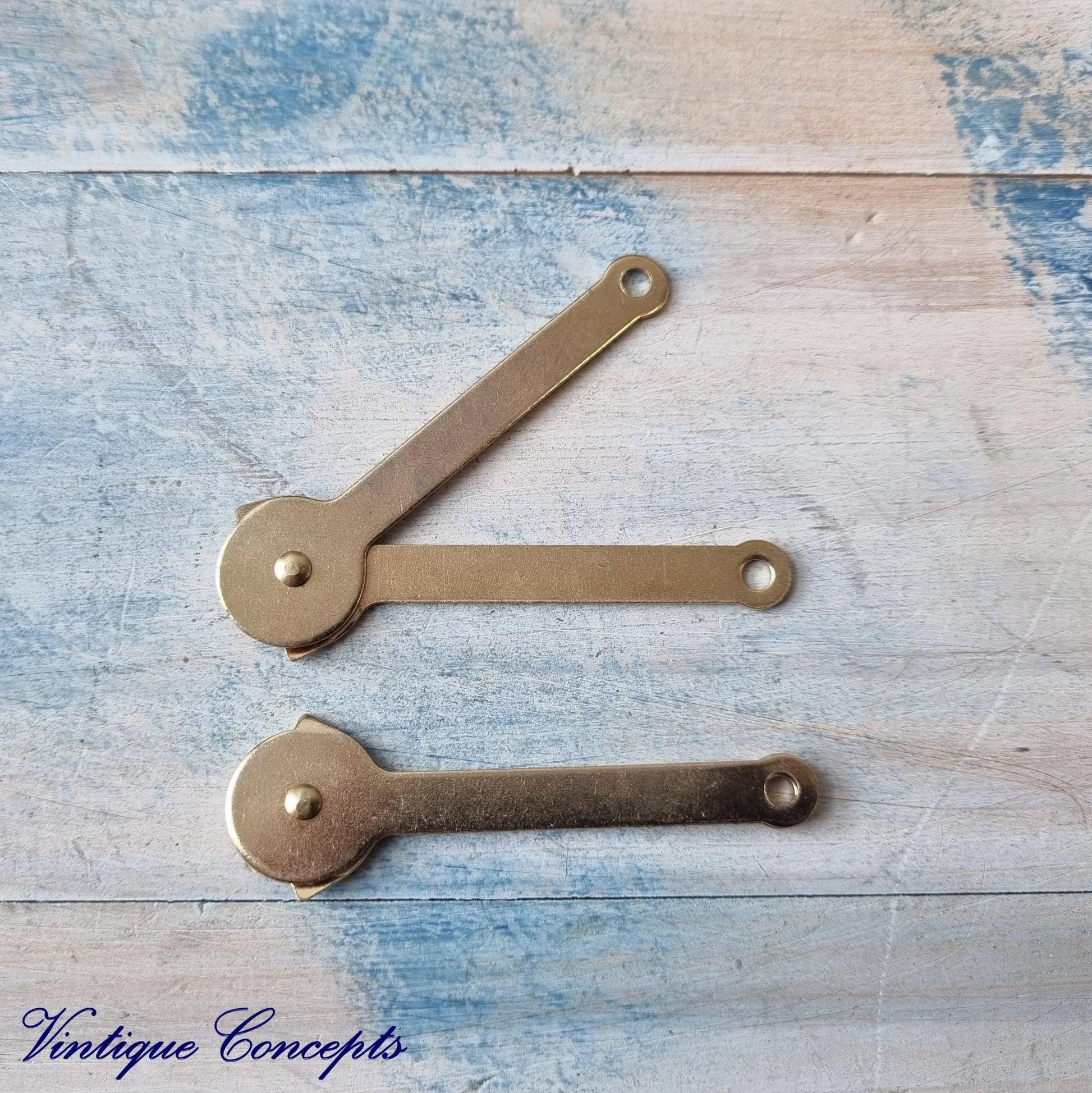 Brass Jewelery Box Support hinge 68mm arm (PAIR)-Vintique Concepts