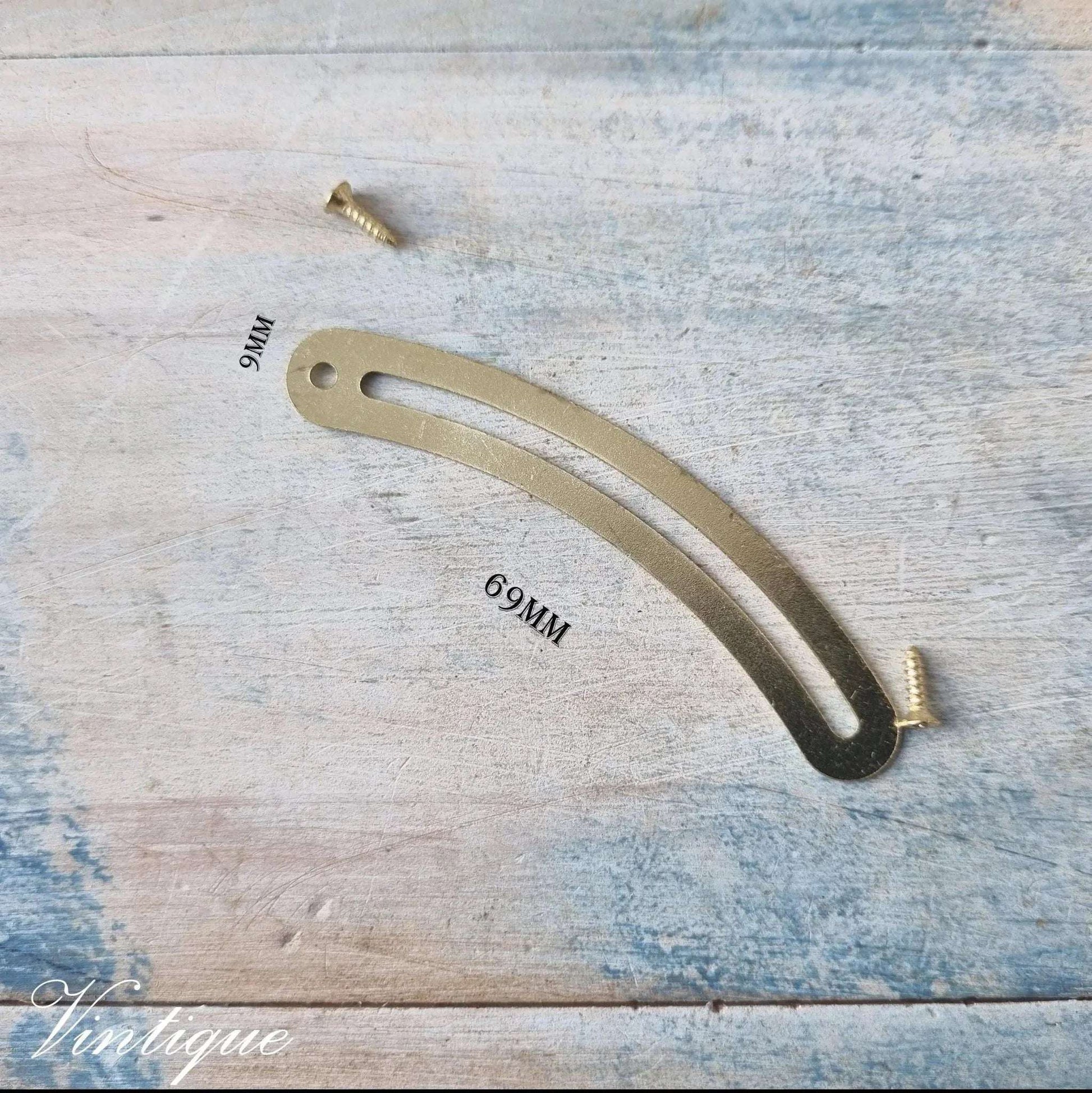 Brass jewelry box swing stay slide arm 69mm long - Vintique Concepts