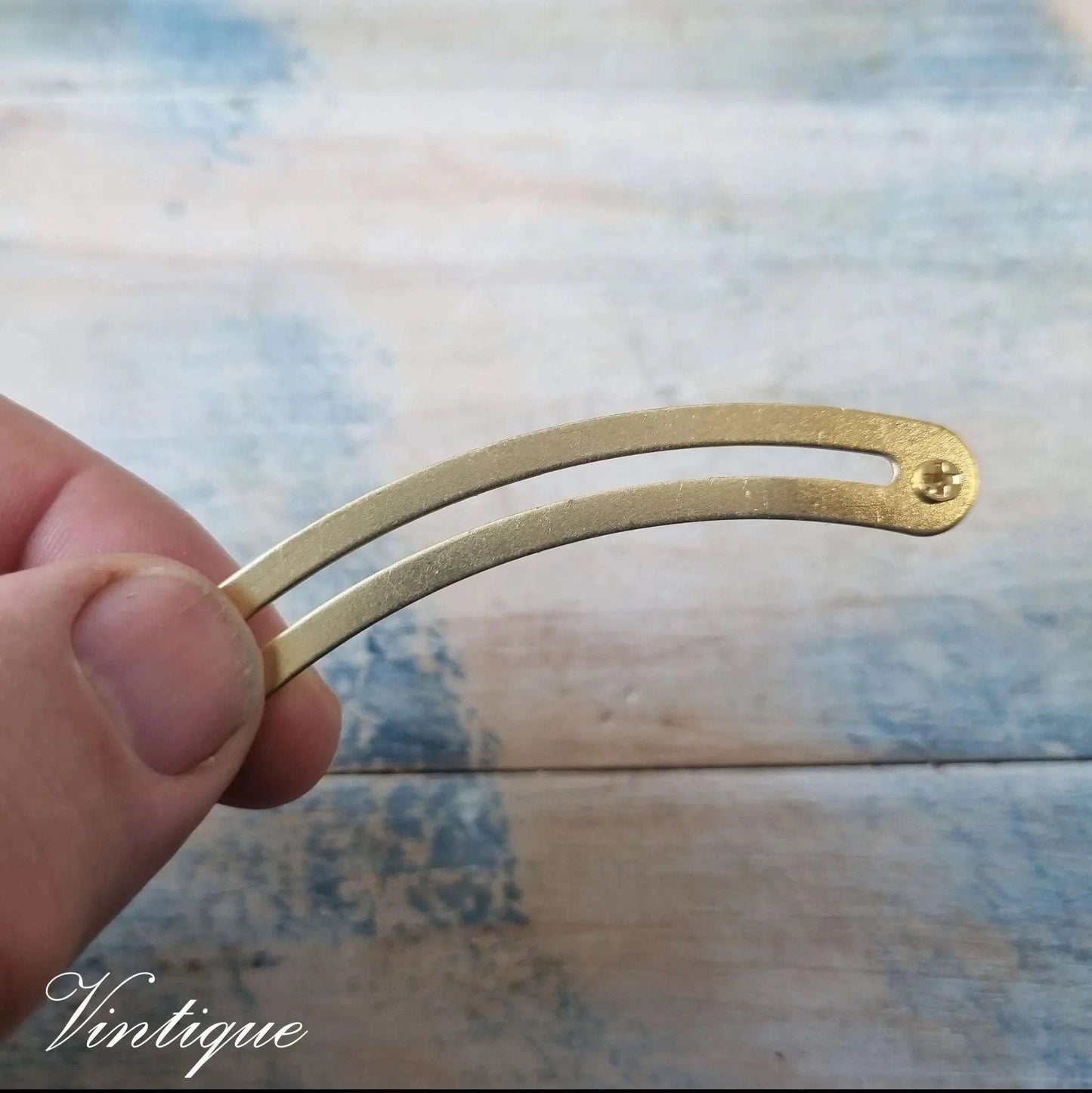Brass jewelry box swing stay slide arm 69mm long - Vintique Concepts