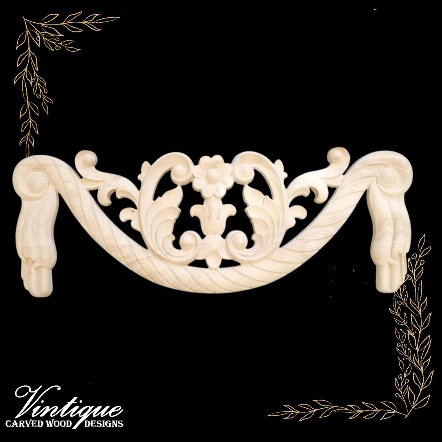 Buckingham swag centre or top wood applique Onlay 40cm x 15cm-Vintique Concepts