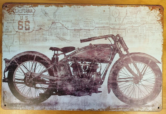 California Route 66....Tin Sign-Vintage Motorcycle 30cm x 20cm *-Vintique Concepts