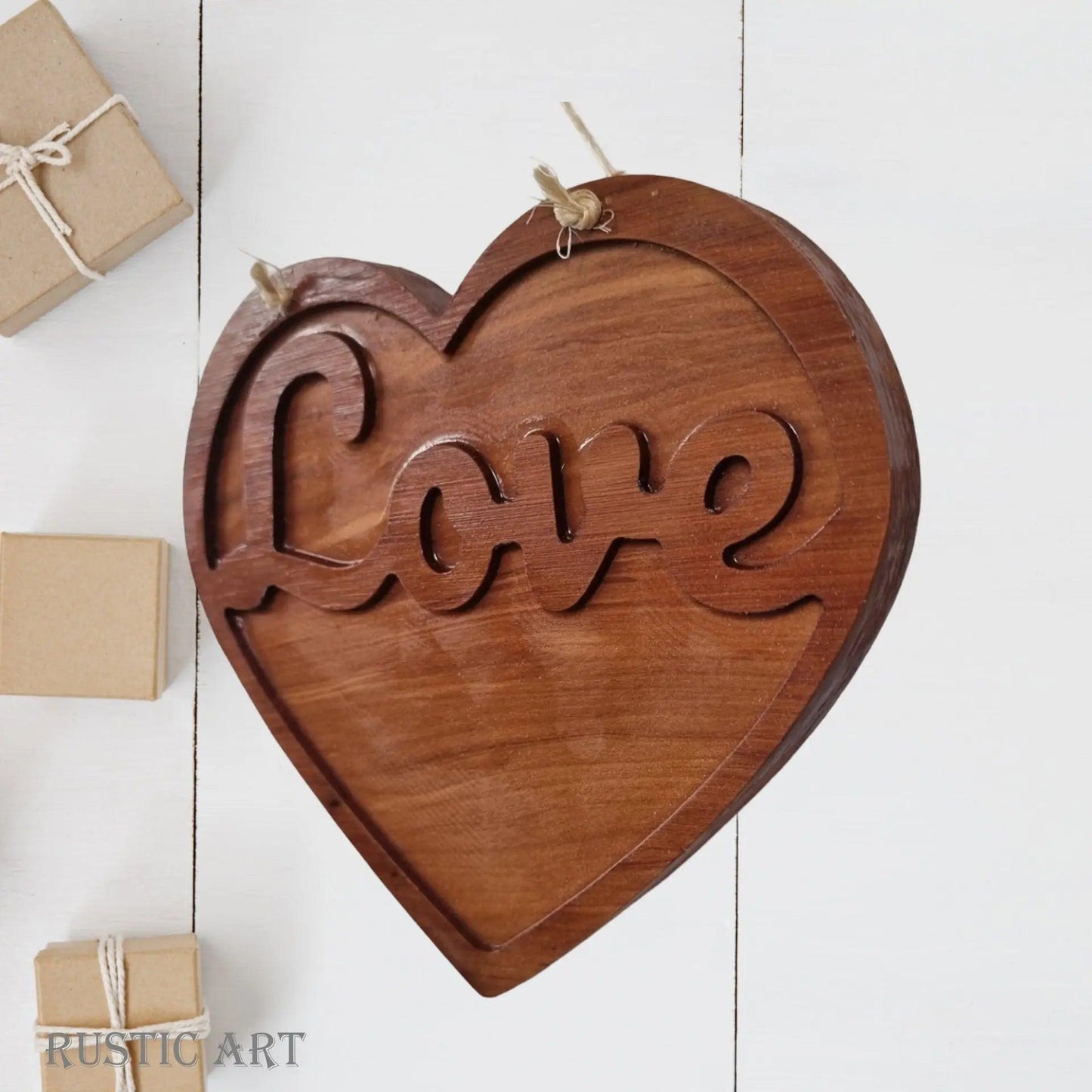 Carved Recycled Rimu "LOVE" Heart 127mm x 145mm-Vintique Concepts