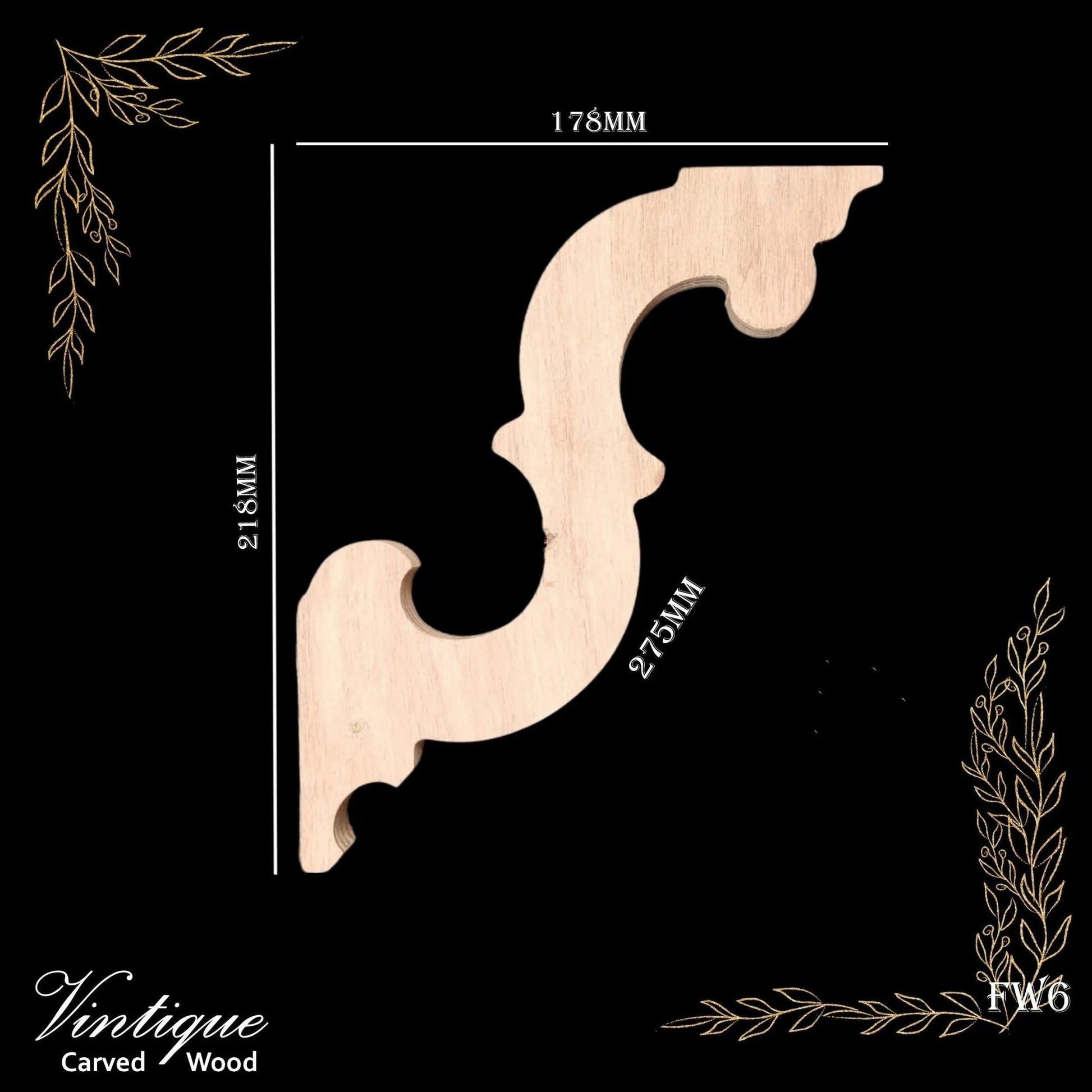Carved wooden Lace Fretwork Corner -Homestead (FW6) 178mm x 218mm-Vintique Concepts