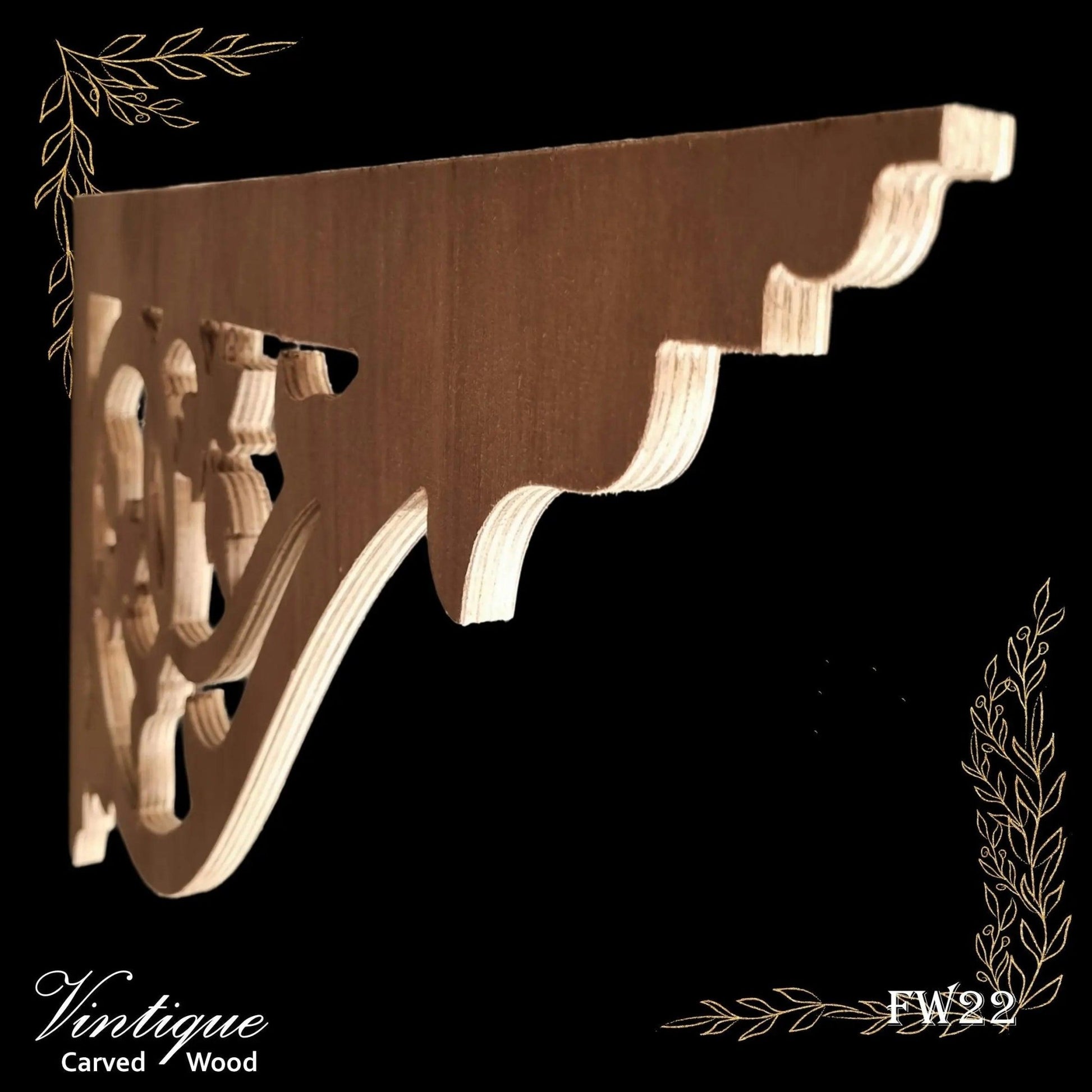 Carved wooden Lace Fretwork Corner -Irishtown (FW22) 695mm x 353mm-Vintique Concepts