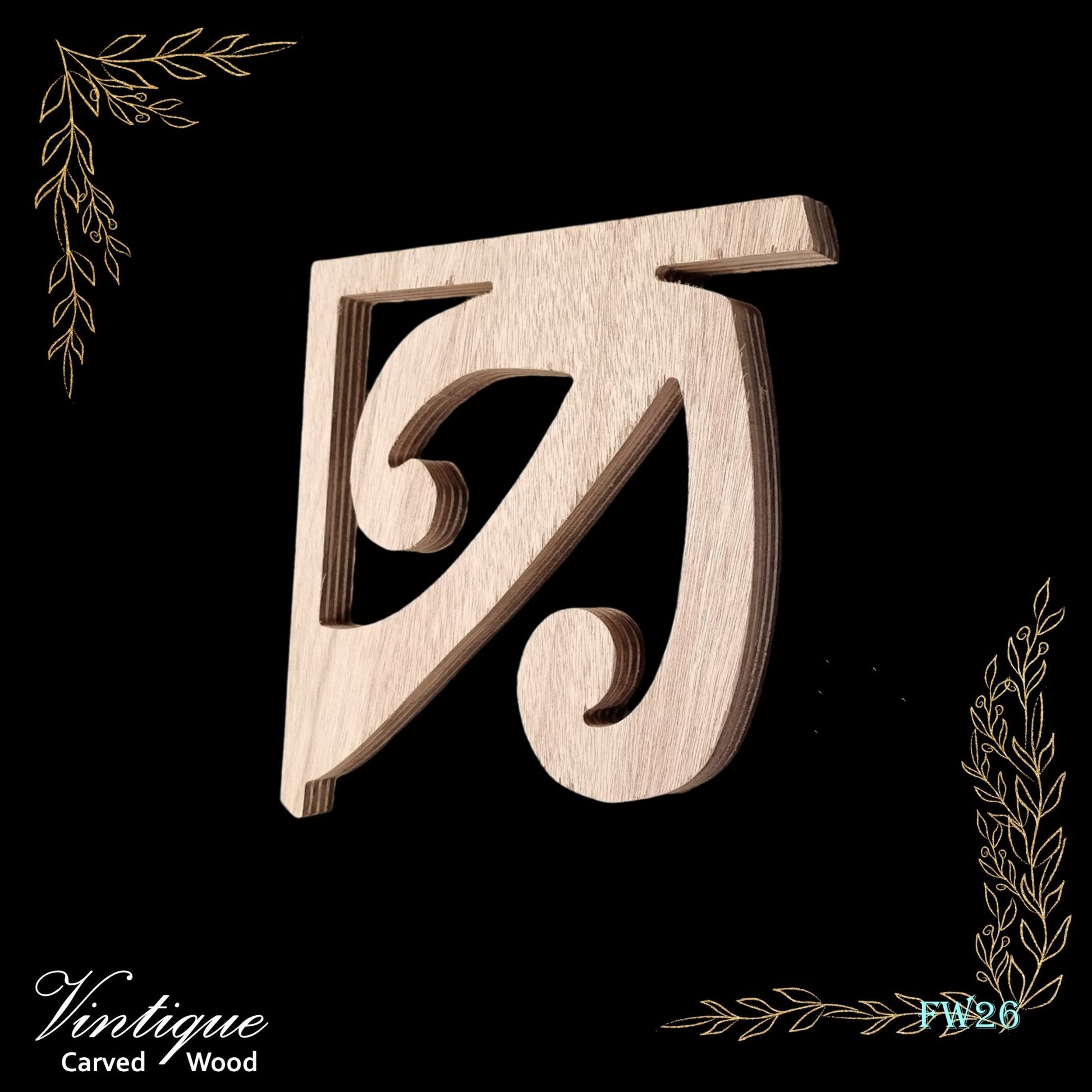 Carved wooden Lace Fretwork Corner -KORU (FW26) 240mm x 232mm-Vintique Concepts