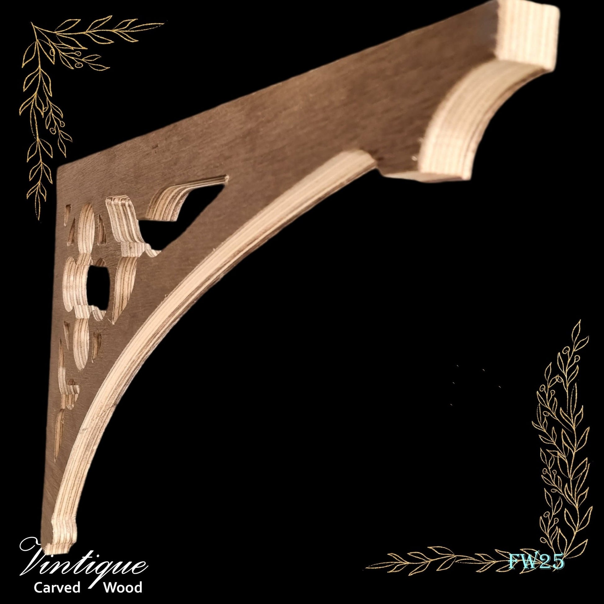 Carved wooden Lace Fretwork Corner -Remuera (FW25) 540 x 365mm-Vintique Concepts
