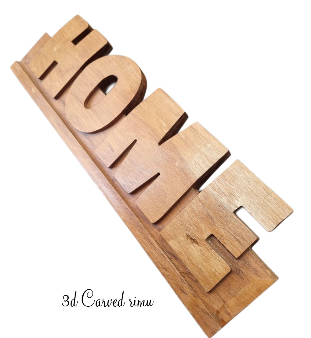 3D Carved wooden recycled Rimu Word sign HOME 420 x 120mm-Vintique Concepts