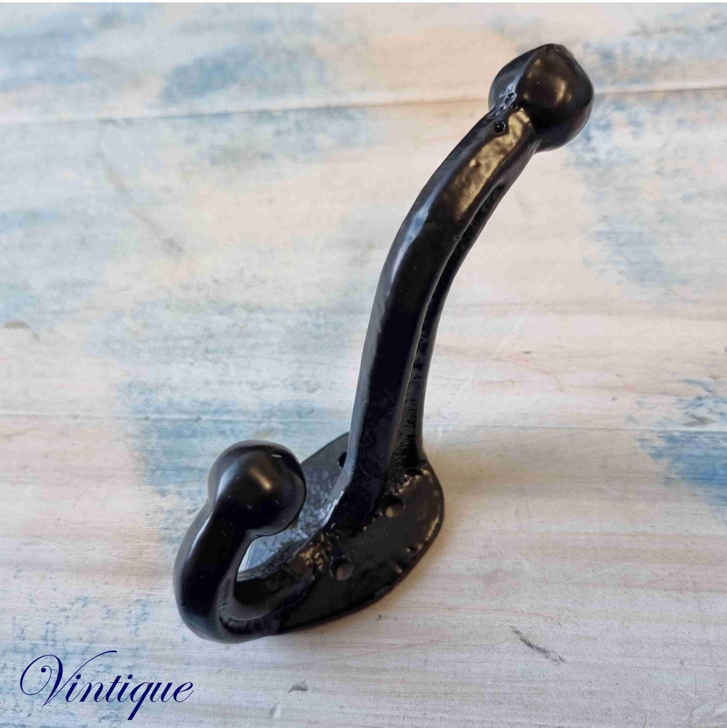 Cast Iron 2 Ball double prong Coat hook 103mm long-Vintique Concepts