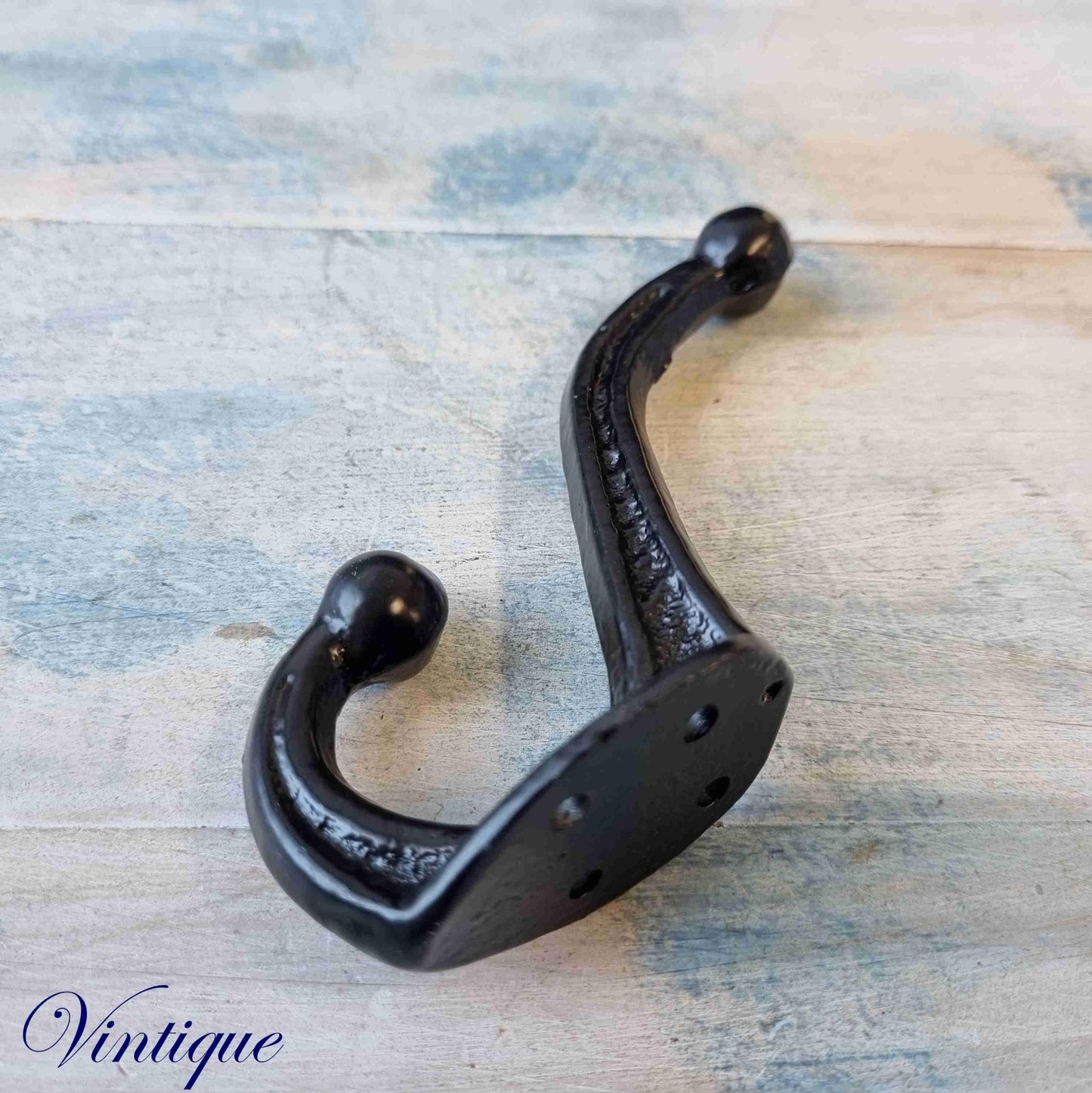 Cast Iron 2 Ball double prong Coat hook 103mm long-Vintique Concepts