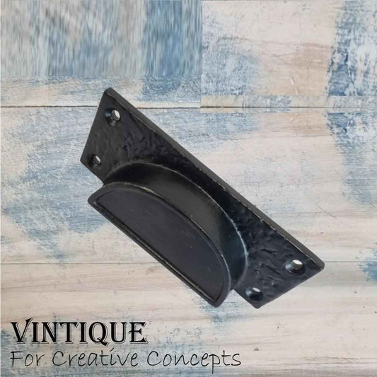 Cast Iron Dimpled rectangle Half Moon Cup Drawer Handle 105mm long